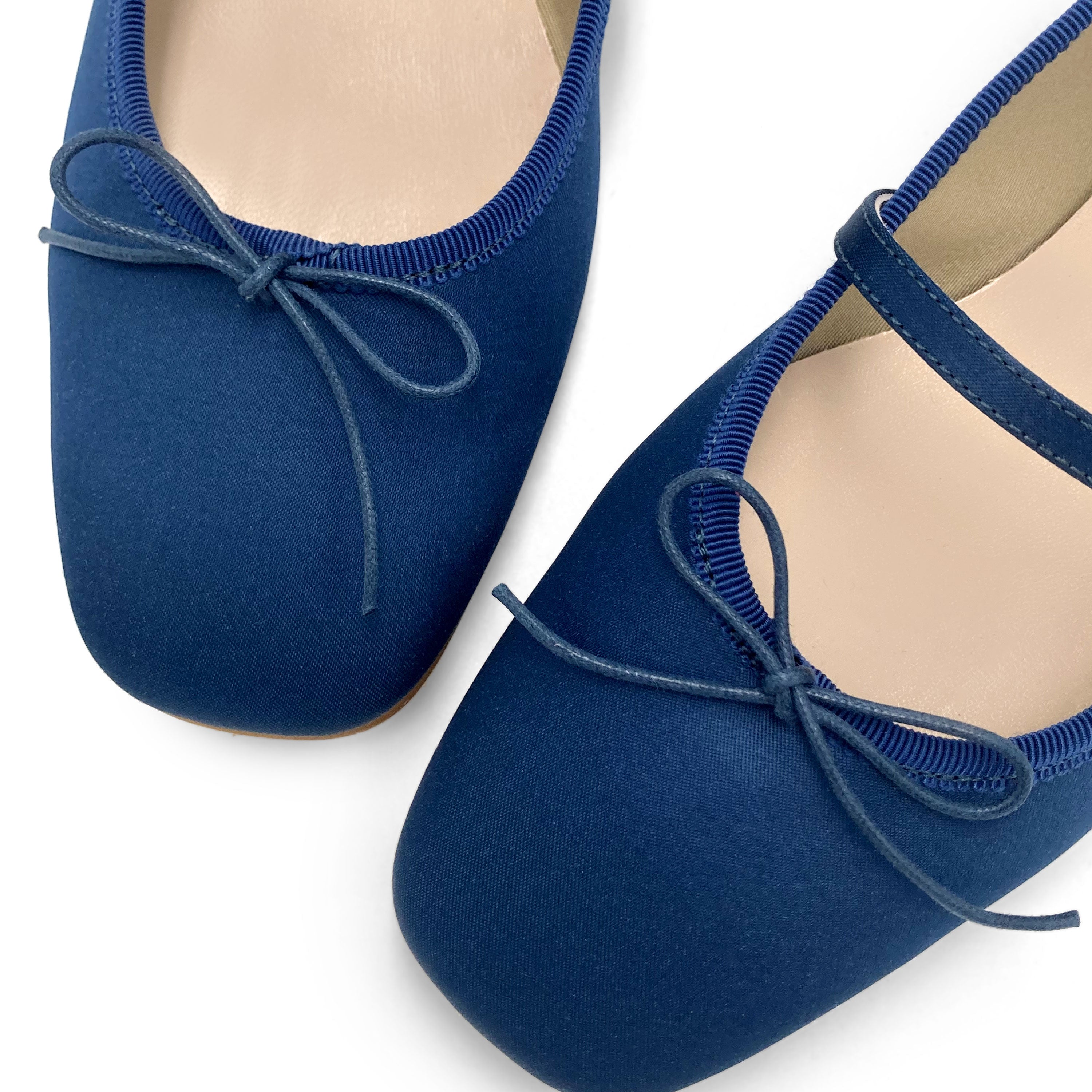 TT Go Green collection blue satin Mary Jane ballet flats in eco fabric