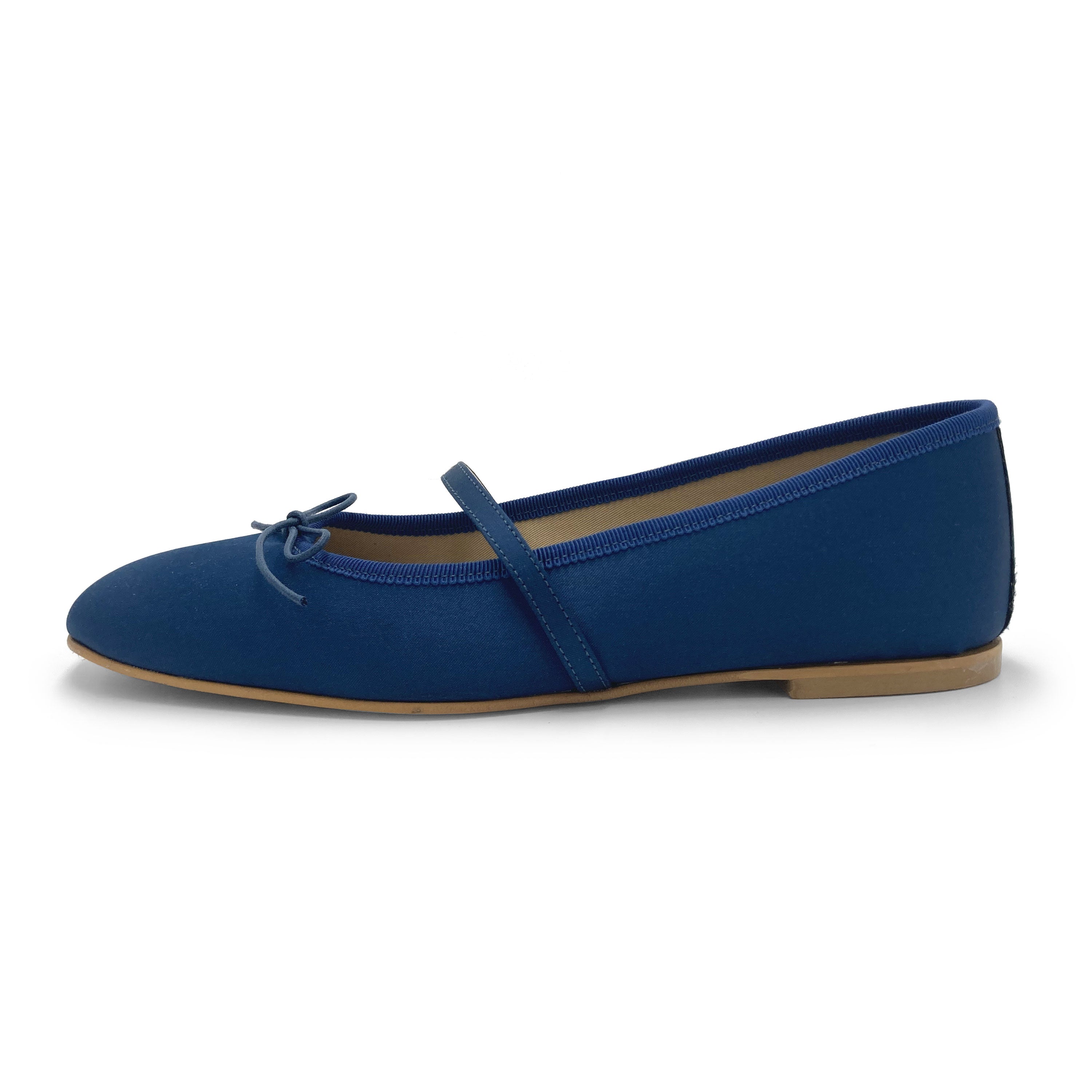 TT Go Green collection blue satin Mary Jane ballet flats in eco fabric