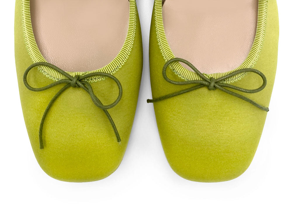 TT GO GREEN Collection - Ballerine Mary Jane verdi lime in raso ECO