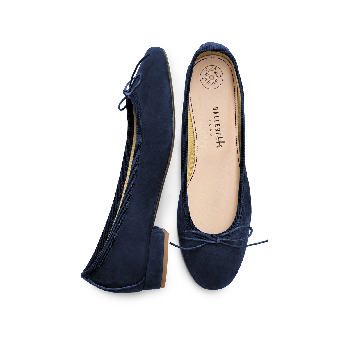 Blaue Wildlederballerinas mit Absatz