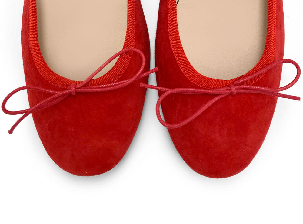 Red suede medium heel ballet flats