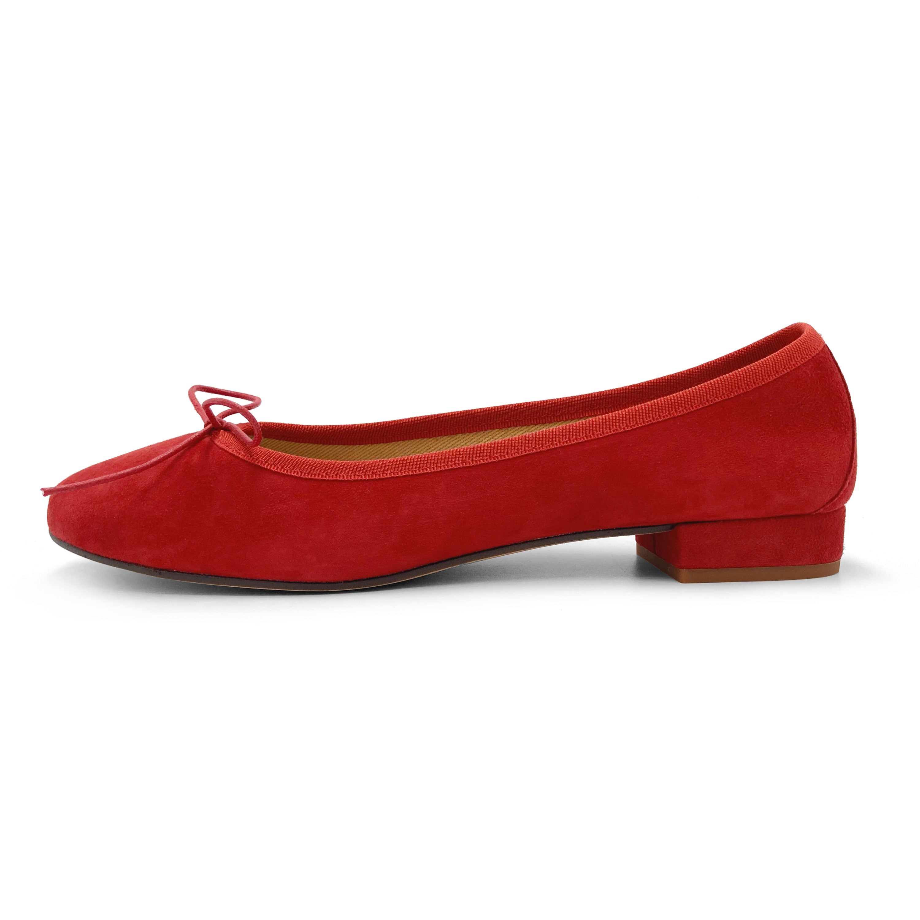 Ballerine con tacco rosse in camoscio