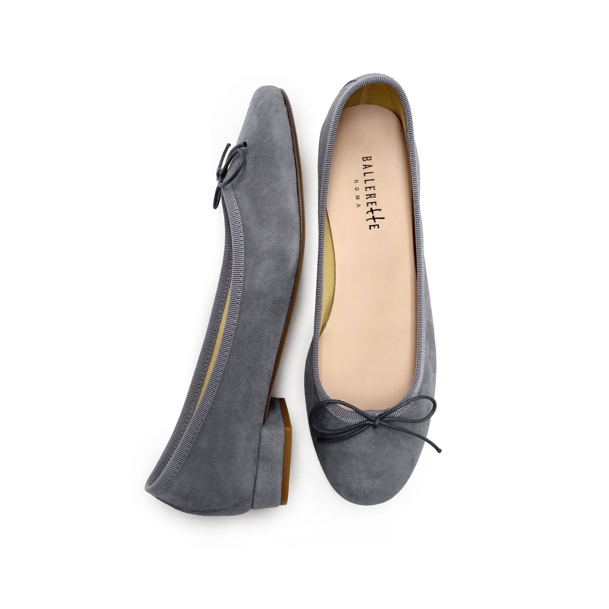 Grey suede medium heel ballet flats