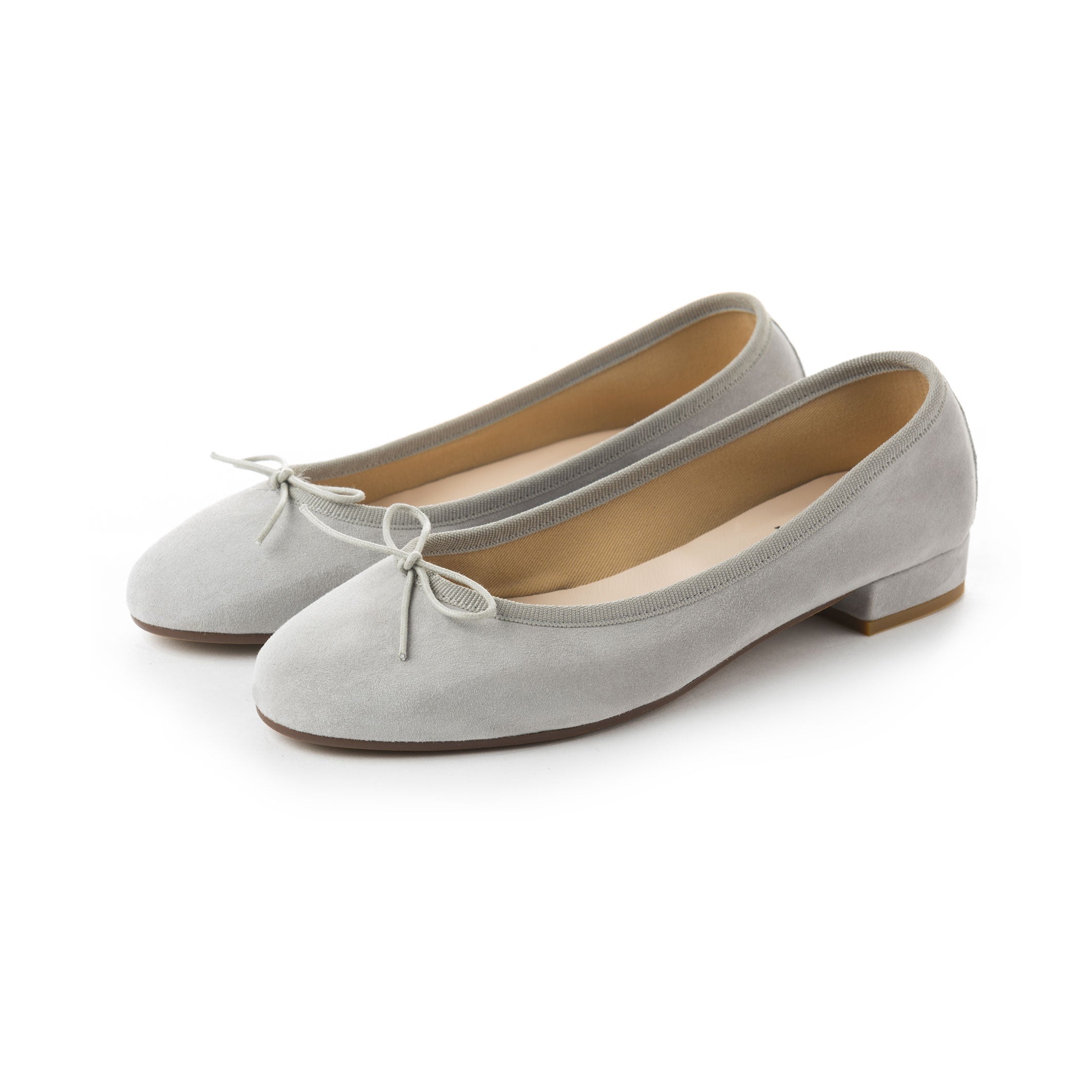 Light grey suede medium heel ballerinas
