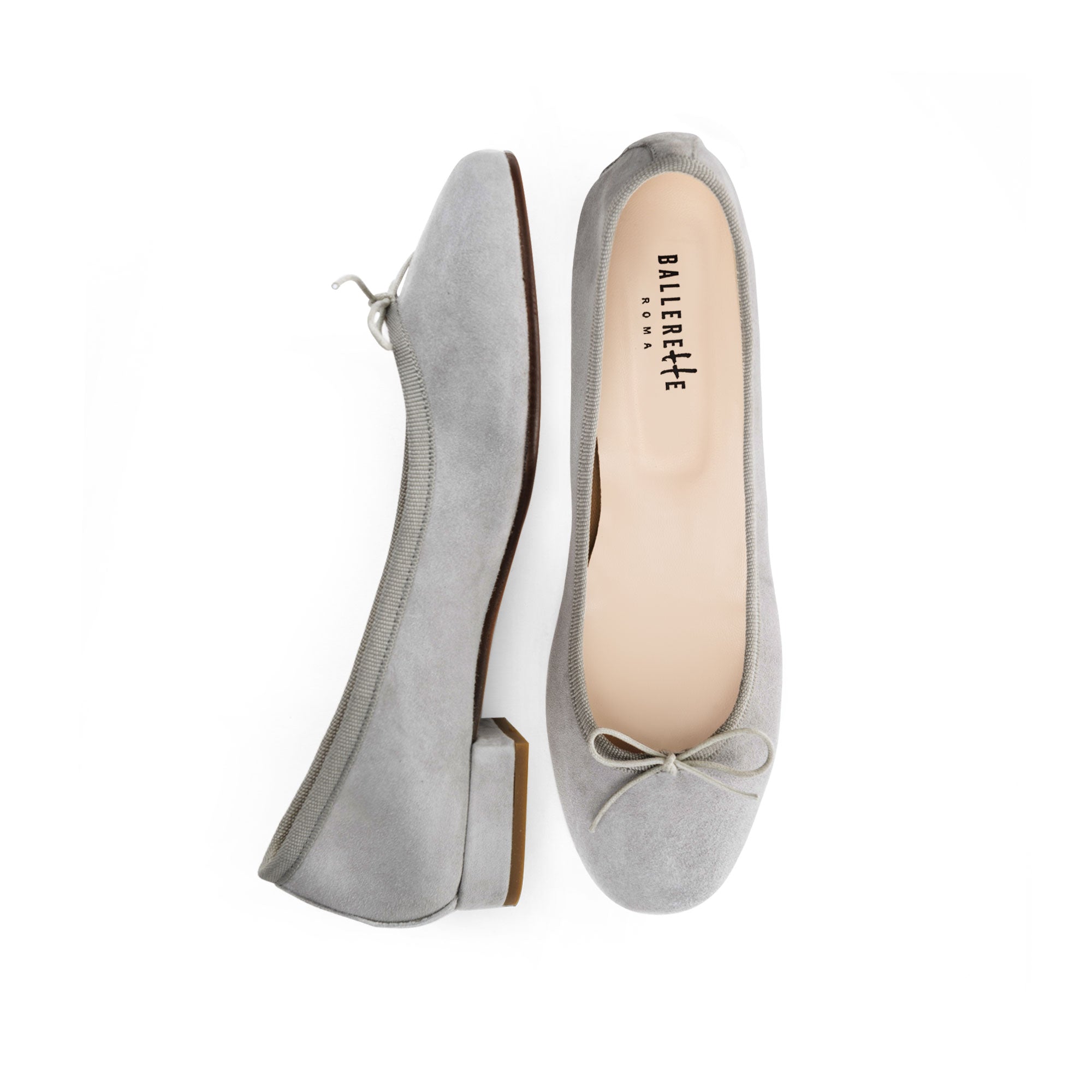 Light grey suede medium heel ballerinas