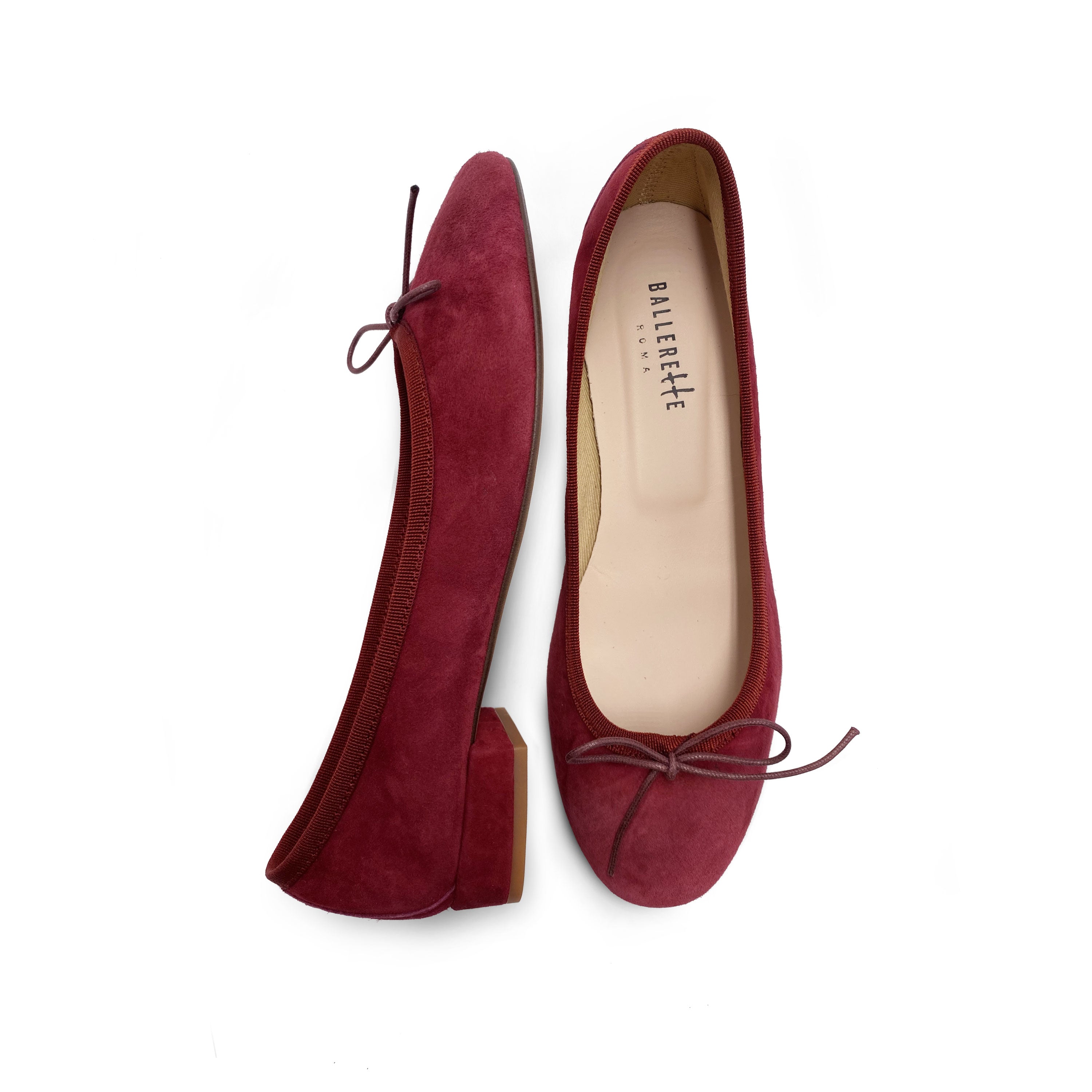 Ballerine bordeaux in camoscio con tacco