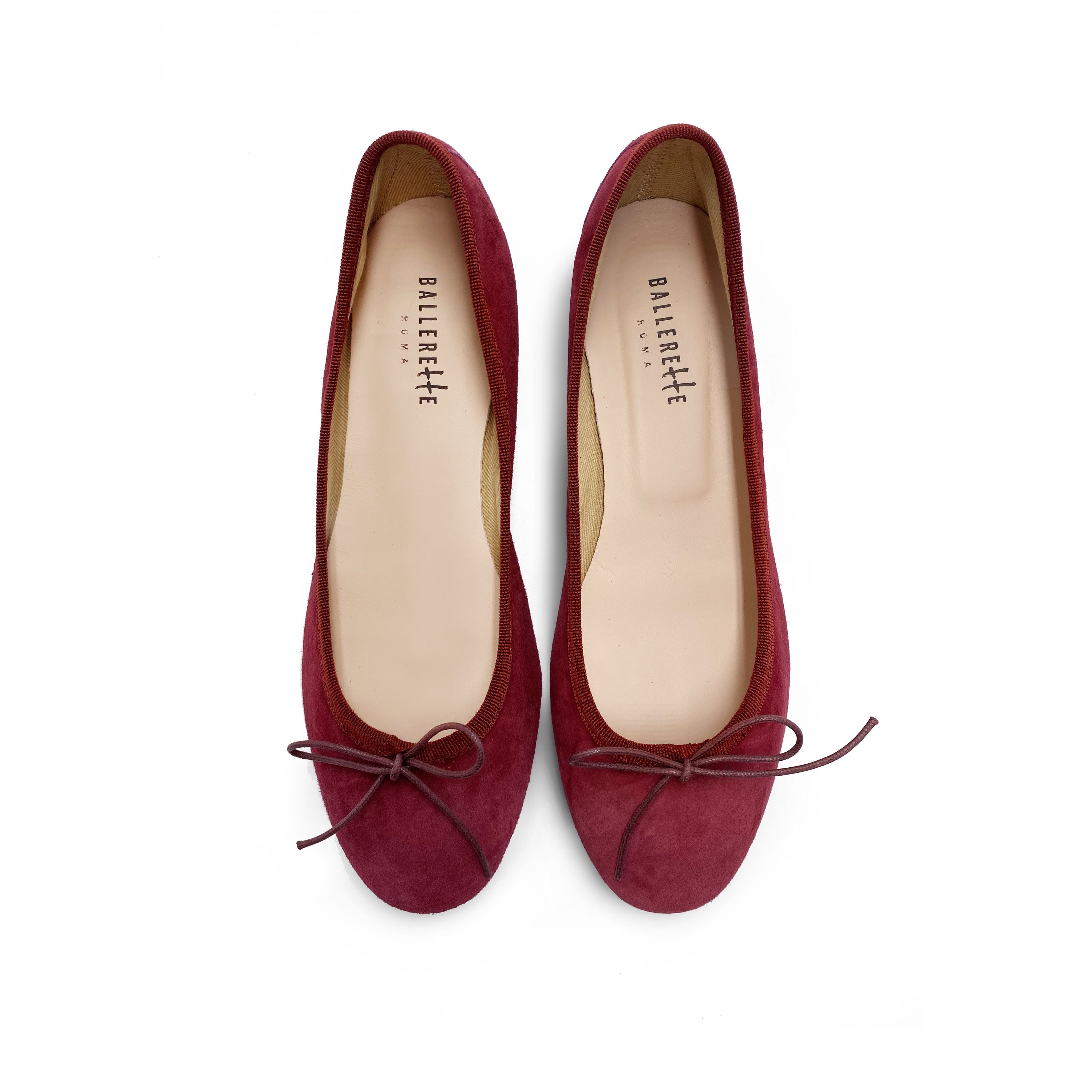 Ballerine bordeaux in camoscio con tacco