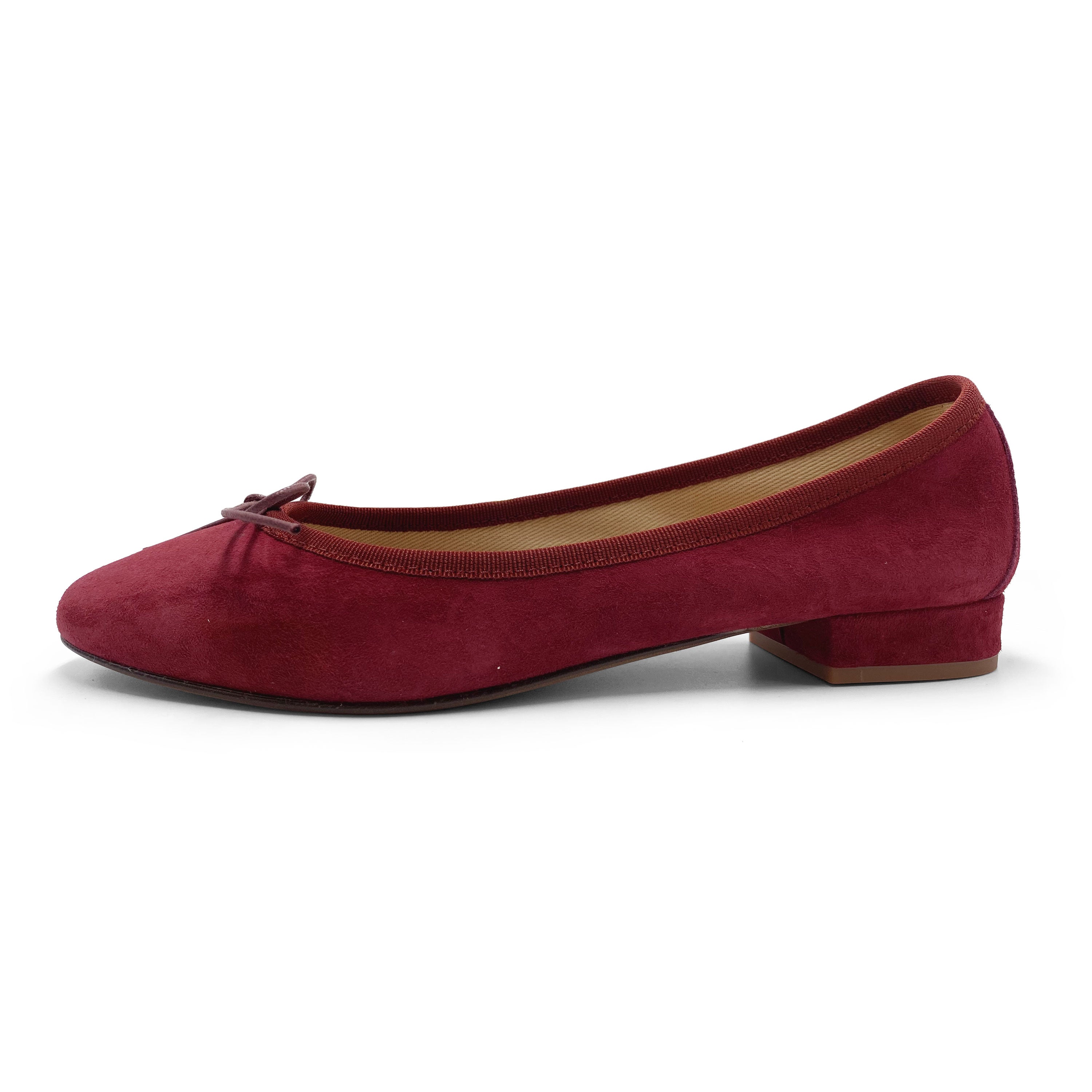 Ballerine bordeaux in camoscio con tacco