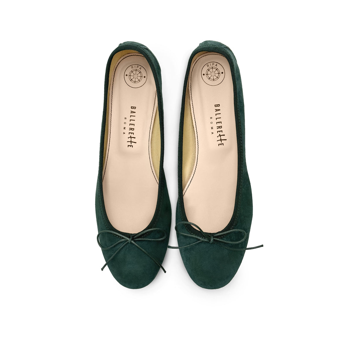 Flaschengrüne Wildlederballerinas mit Absatz
