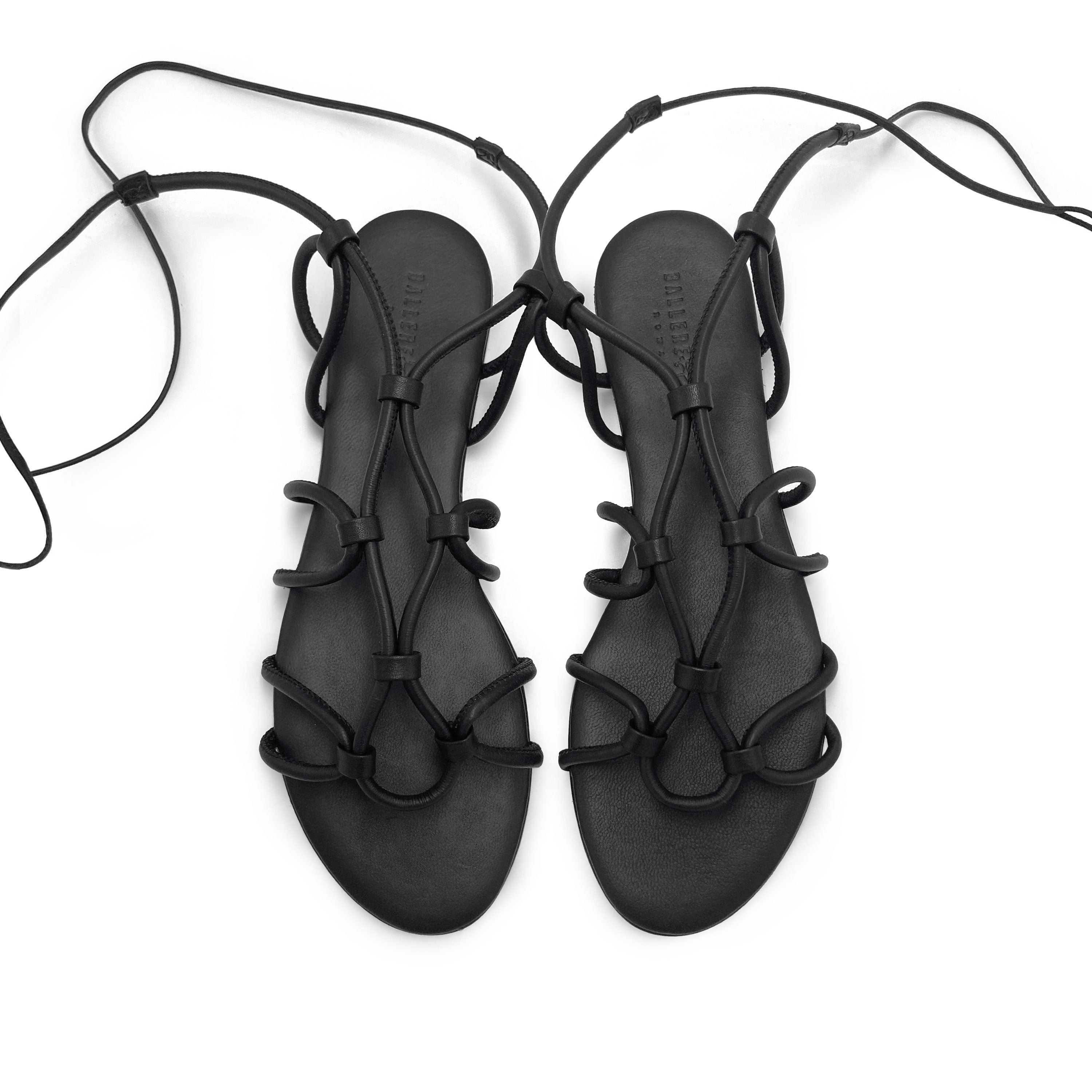 Black leather lace up Gladiator sandals
