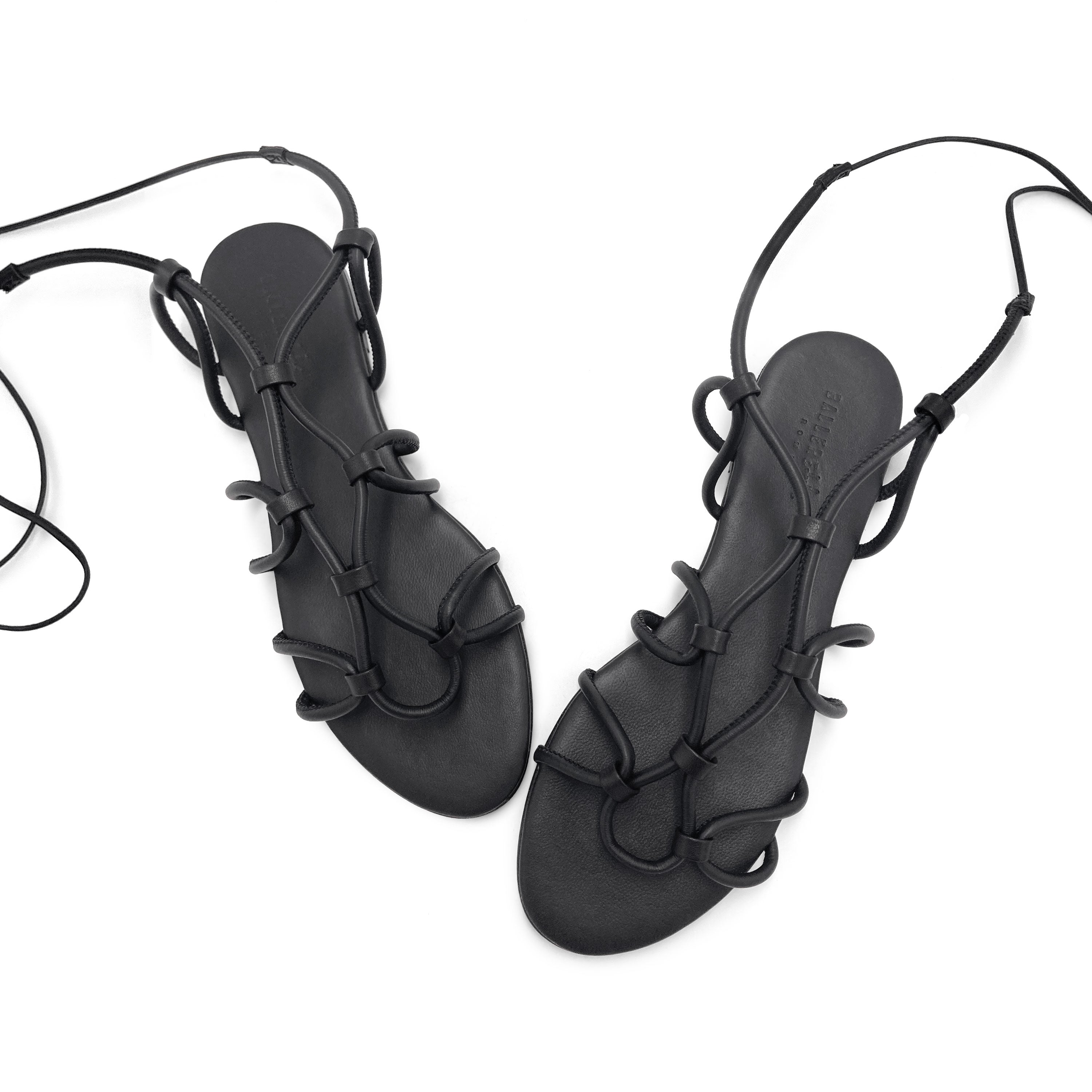 Black leather lace up Gladiator sandals