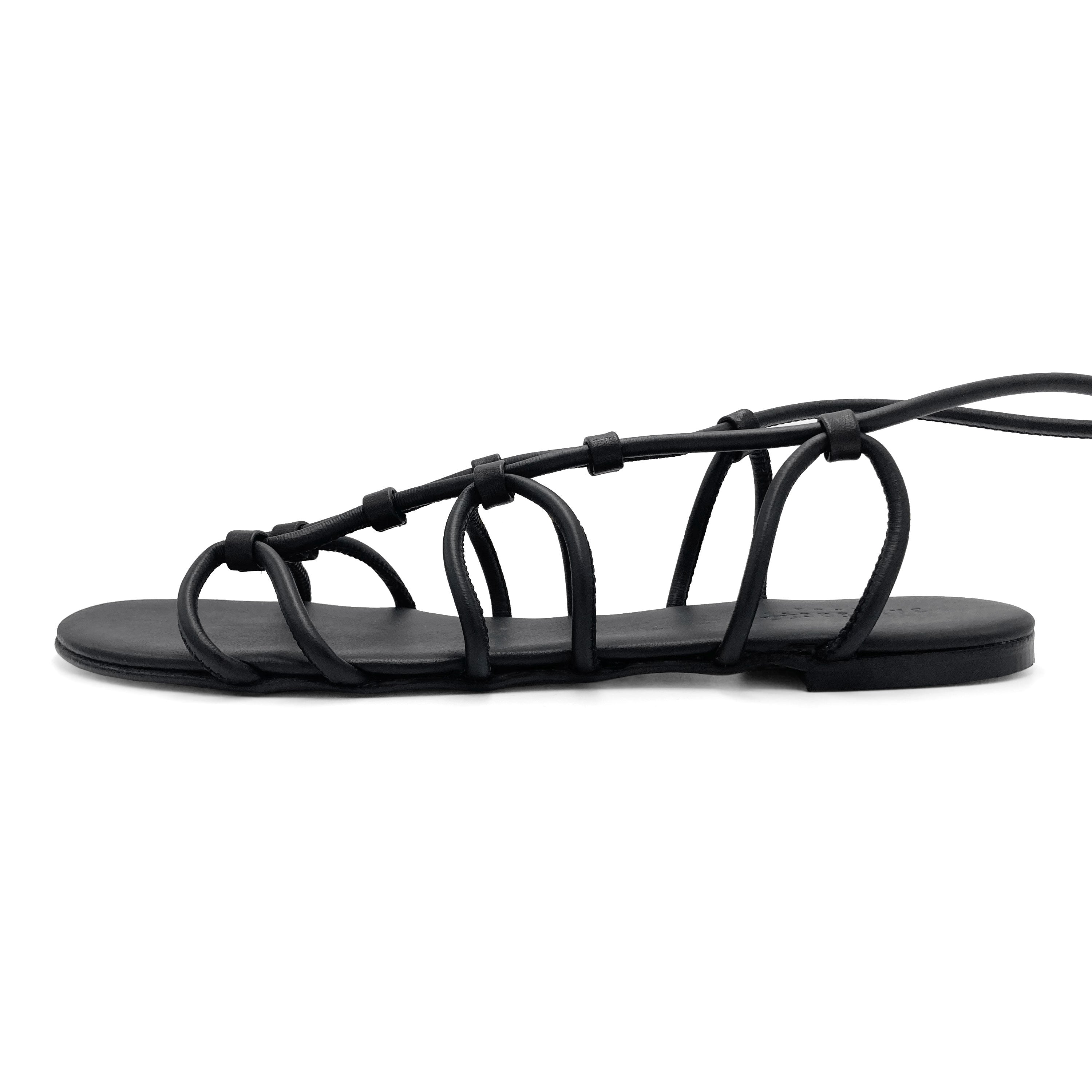 Black leather lace up Gladiator sandals
