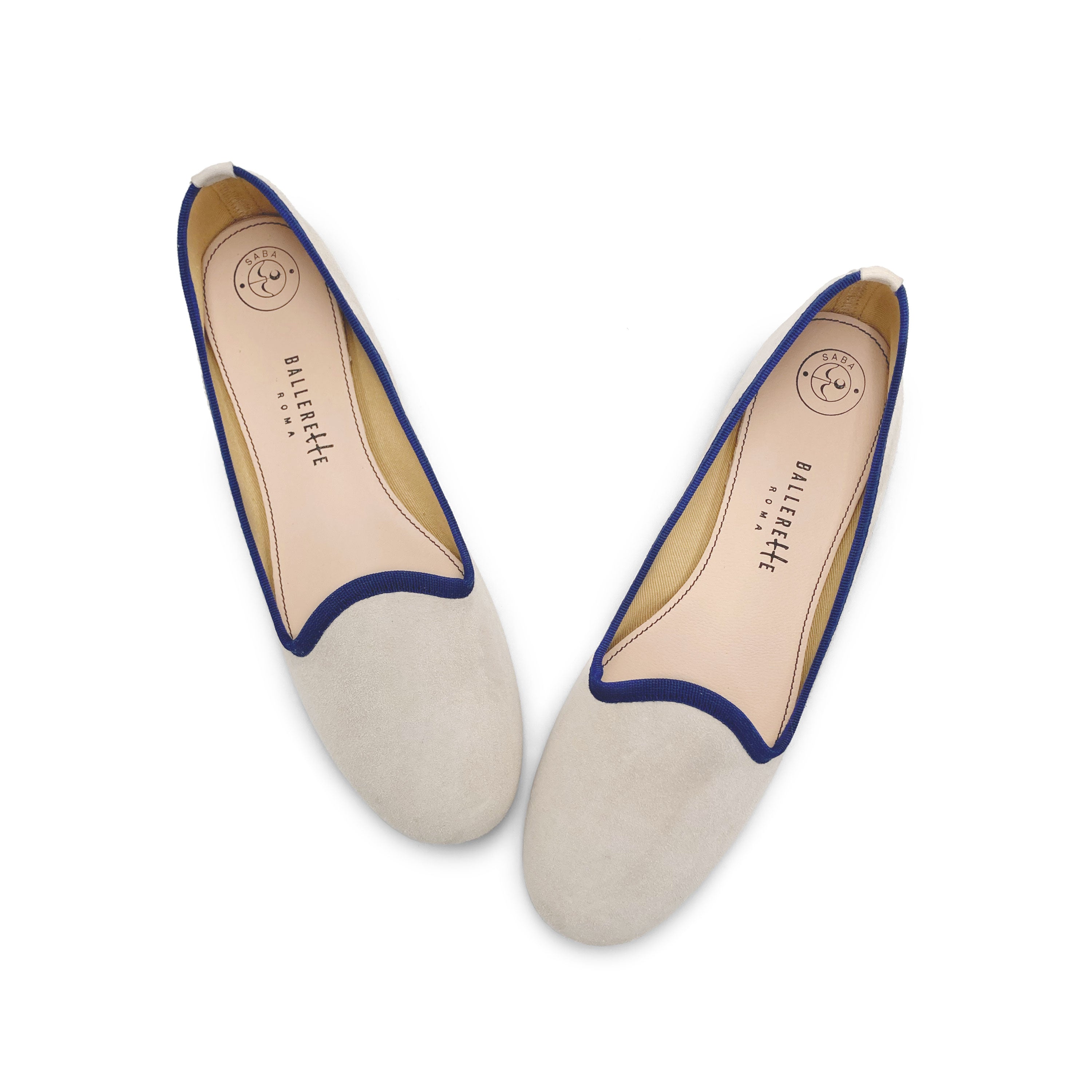 Slippers donna in camoscio beige e dettagli blu