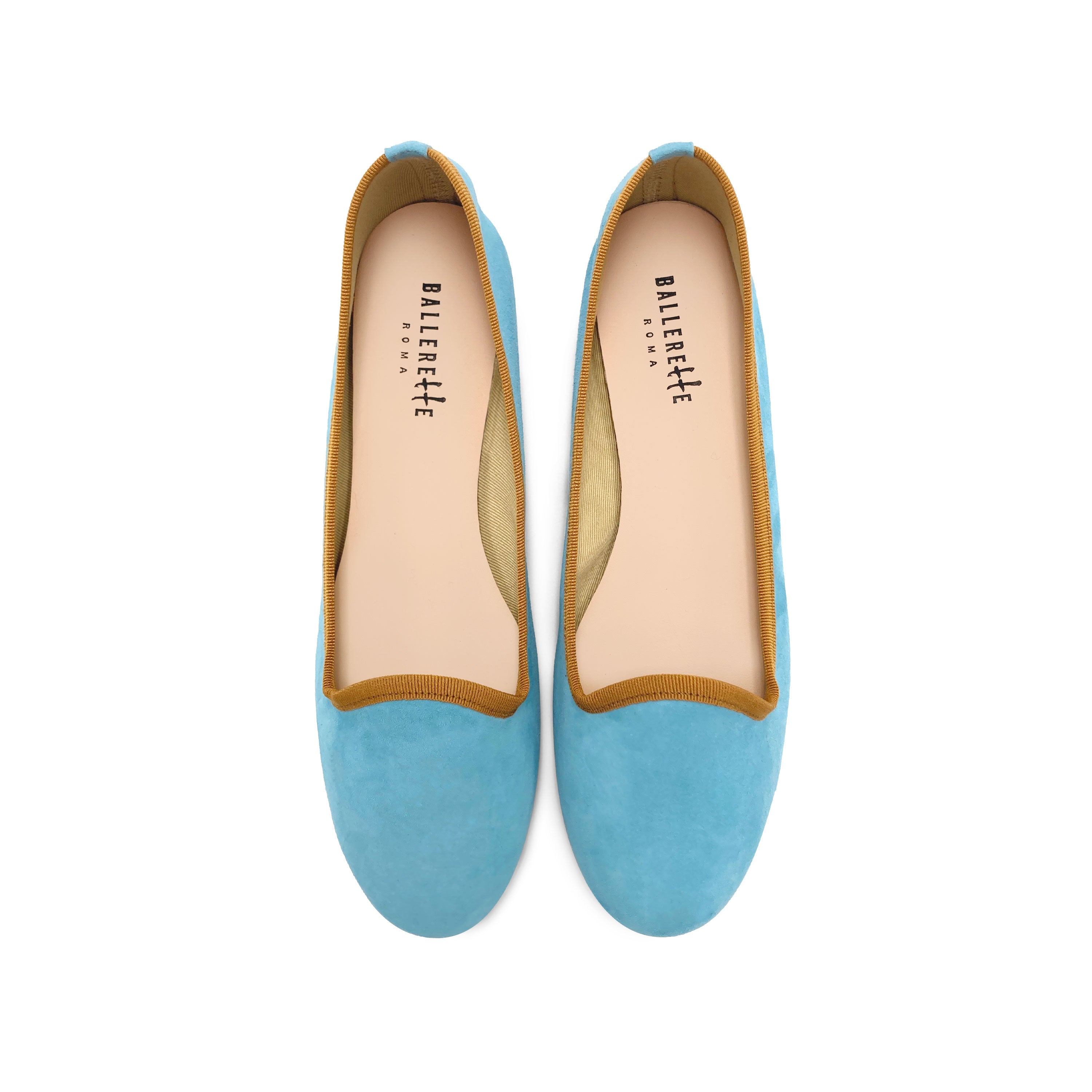 Slippers femme en daim bleu aqua avec détails ocre