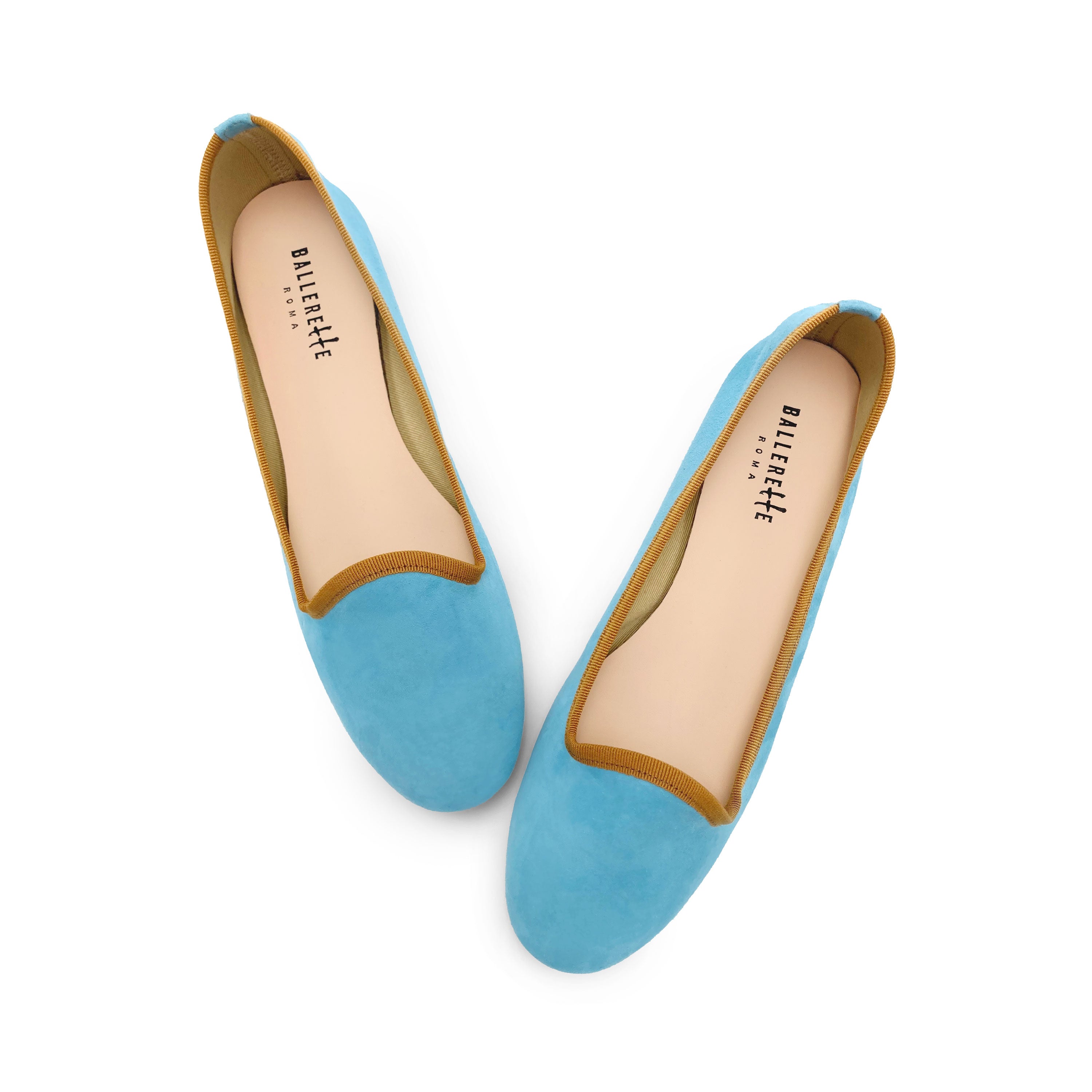 Slippers femme en daim bleu aqua avec détails ocre