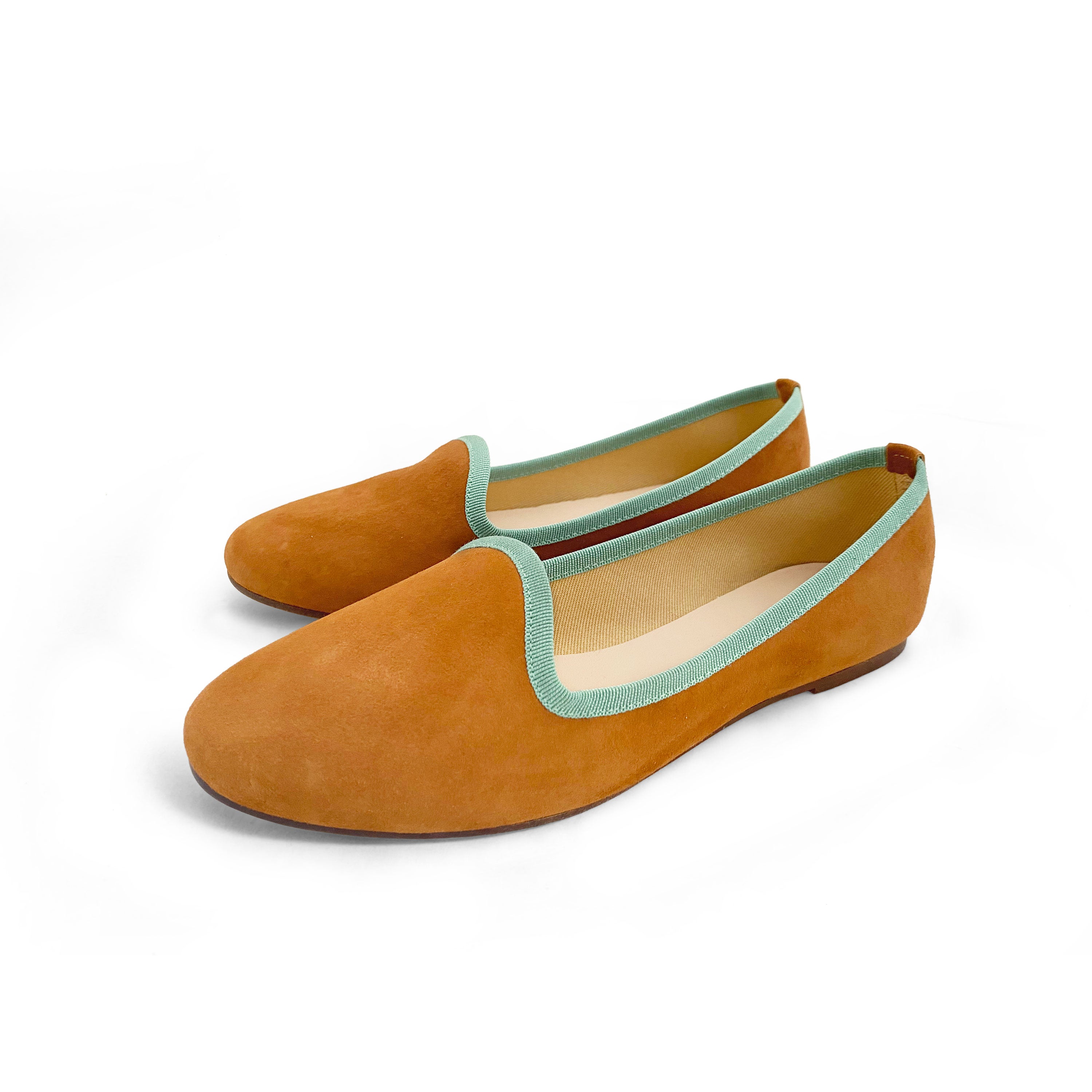 Slippers donna in camoscio cuoio e gros grain verde