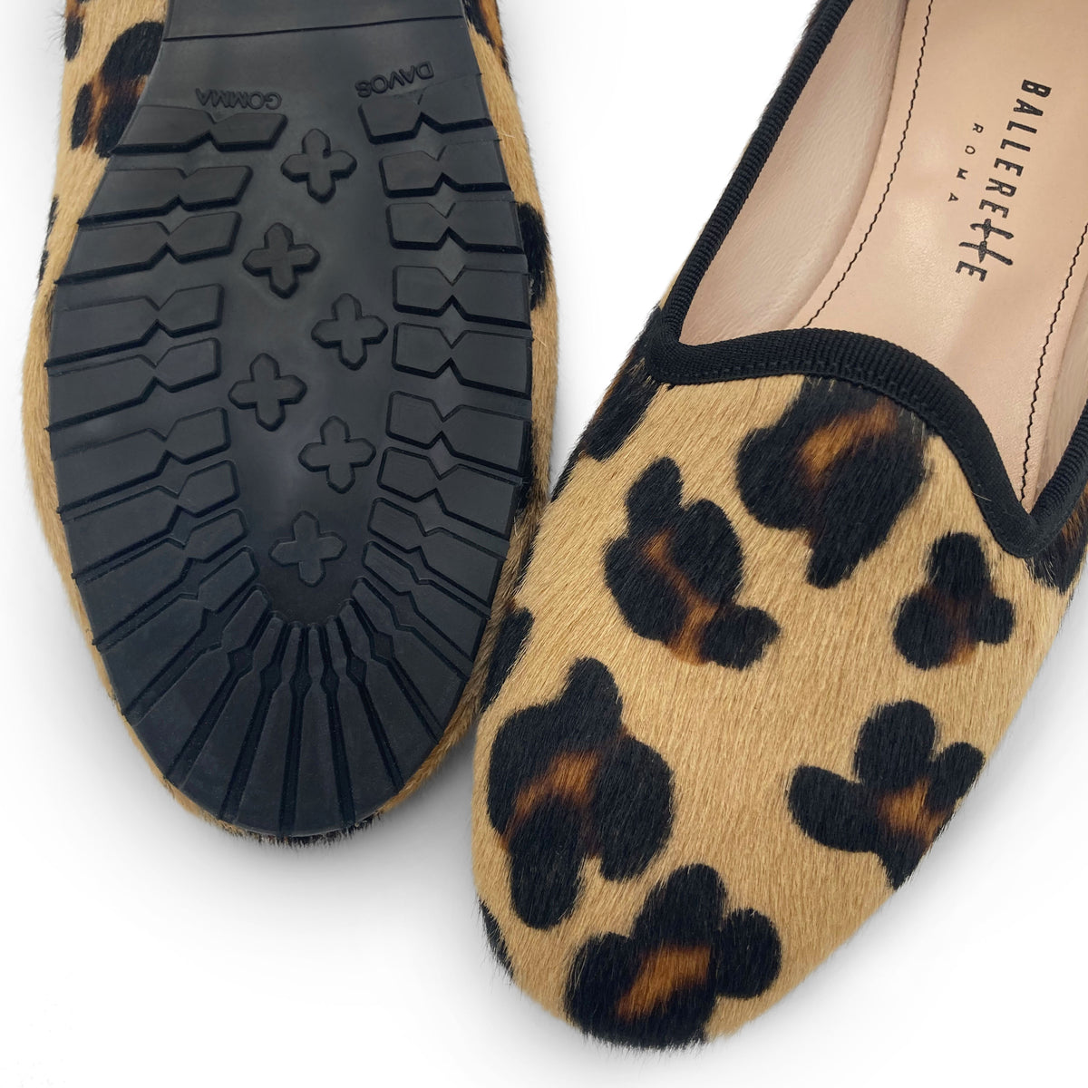 Slippers de mujer de piel con pelo estilo animal print