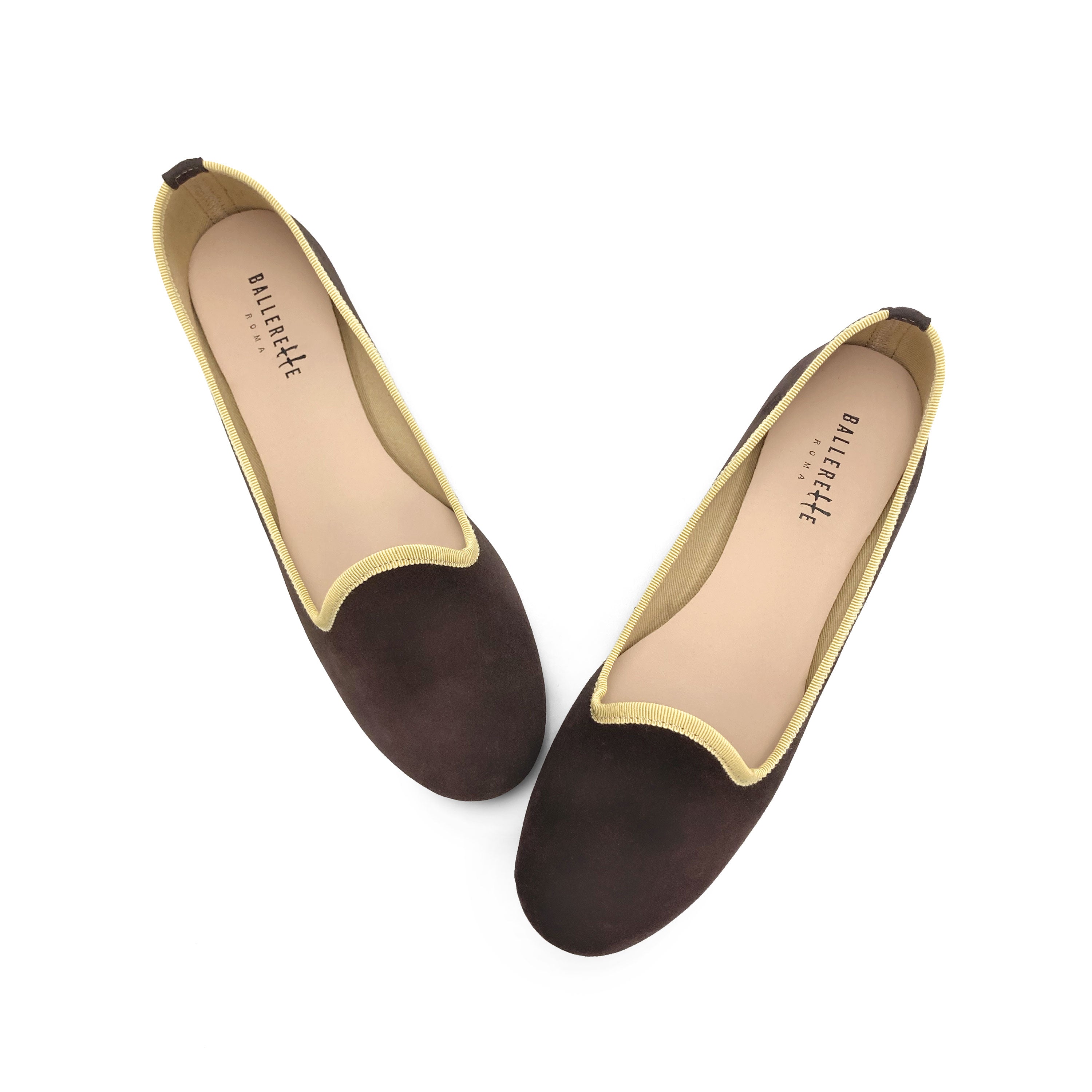 Women loafers in dark brown suede with yellow details