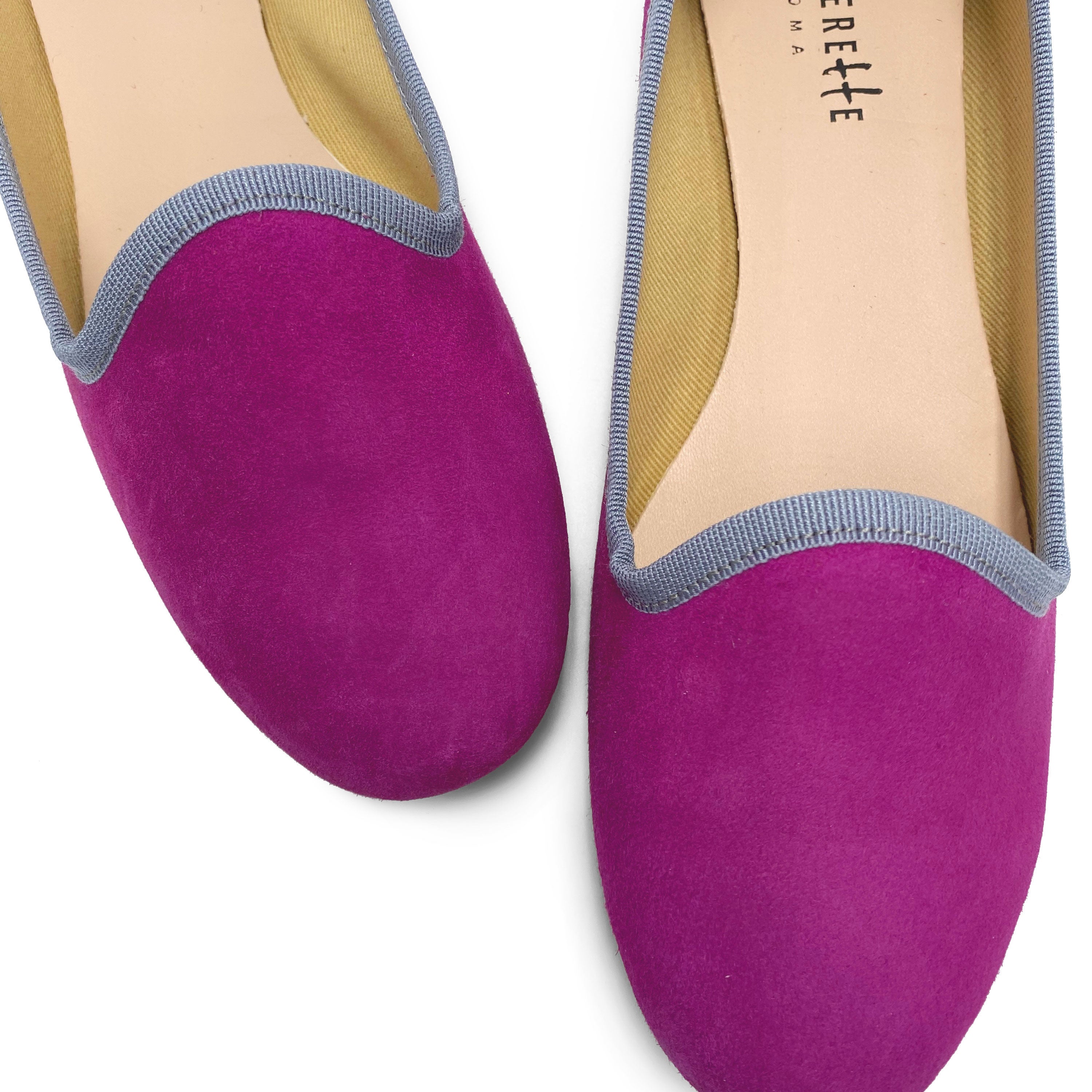 Women's fuchsia suede loafers