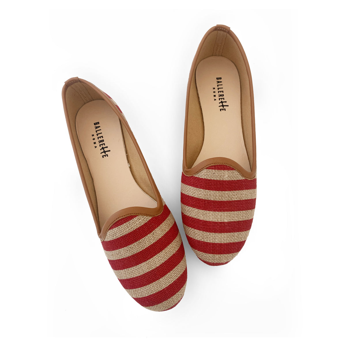 Slippers in juta a righe rosse