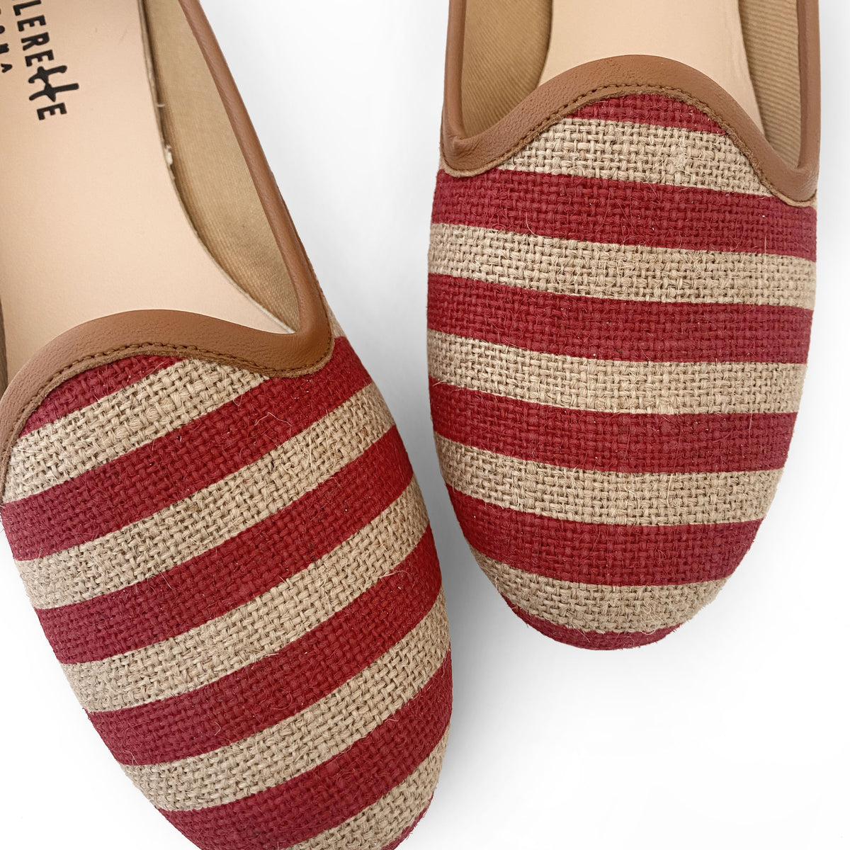 Slippers in juta a righe rosse