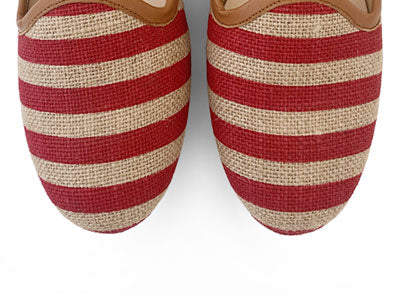 Slippers in juta a righe rosse