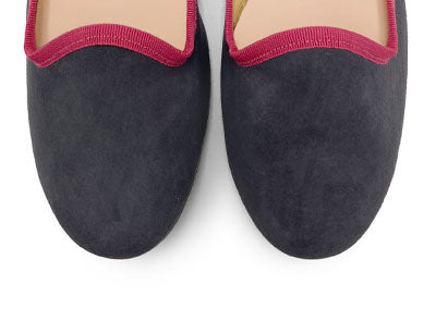 Slippers donna in camoscio grigio fumo e dettagli rosa