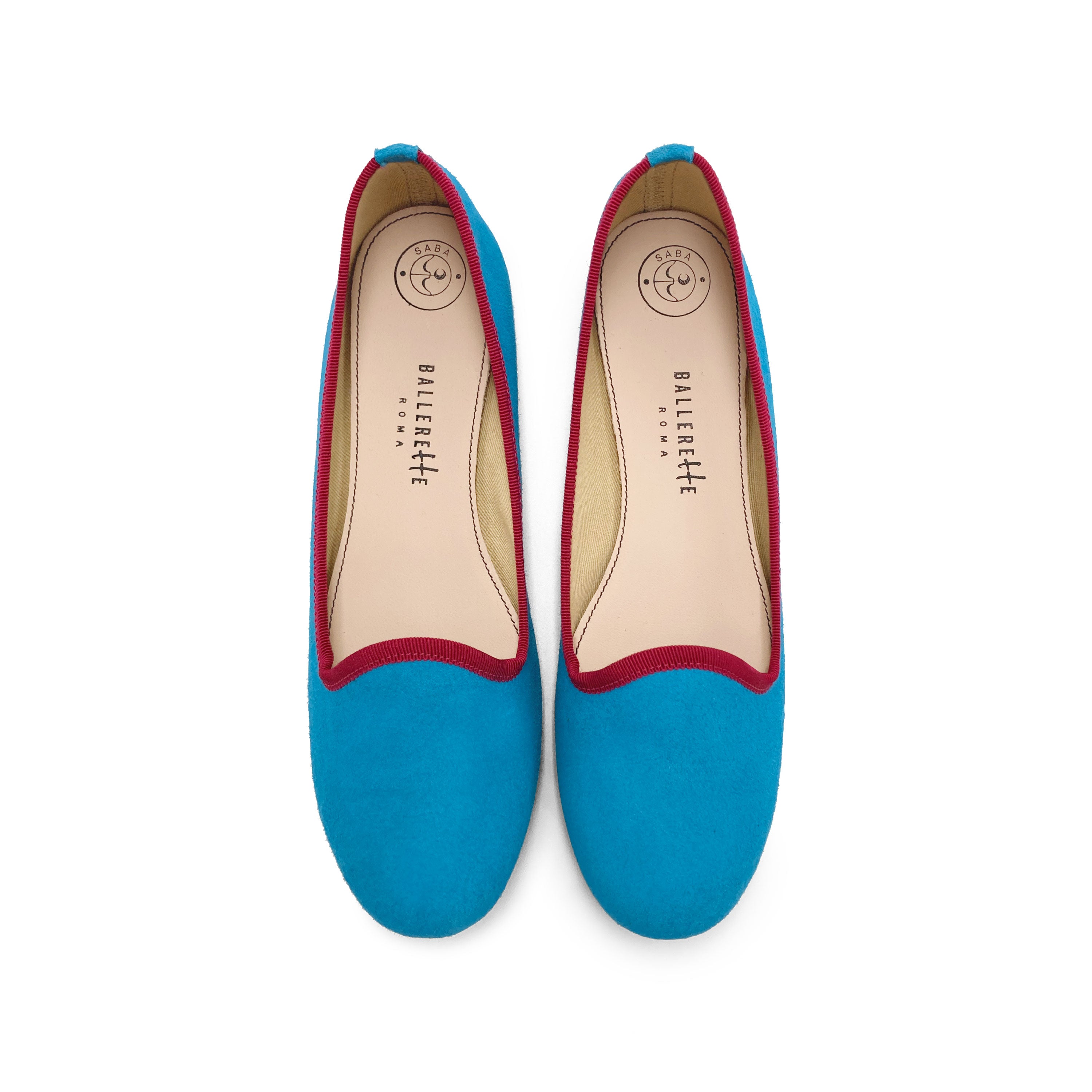 Slippers pour femme en daim turquoise avec détails fuchsia