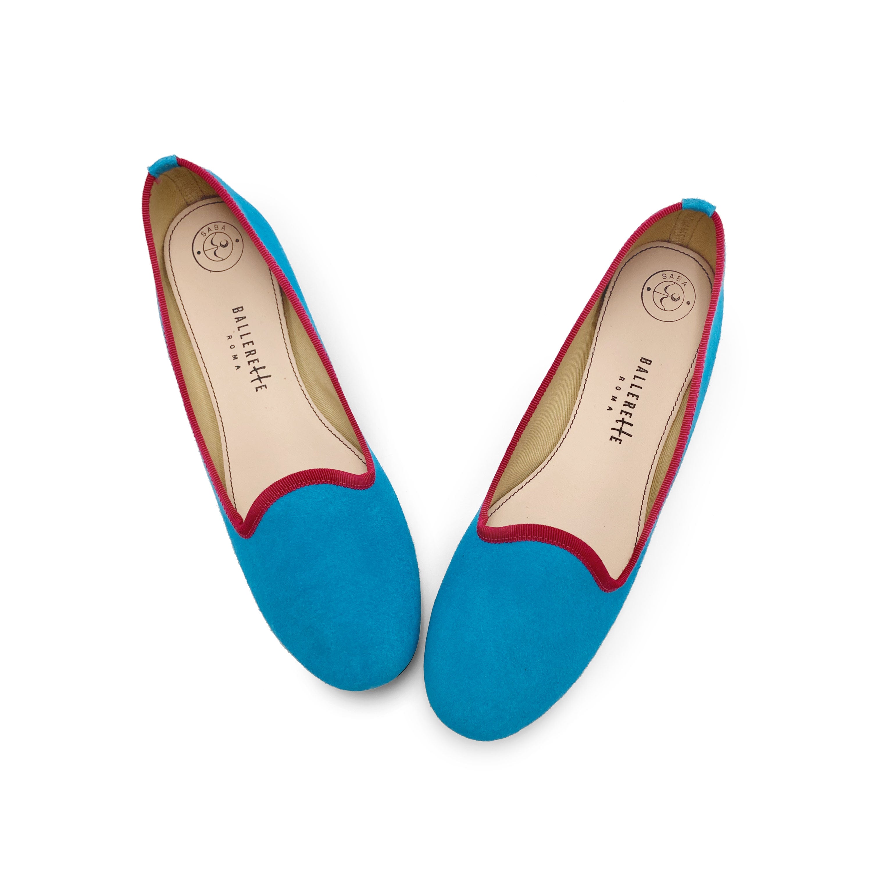 Slippers pour femme en daim turquoise avec détails fuchsia
