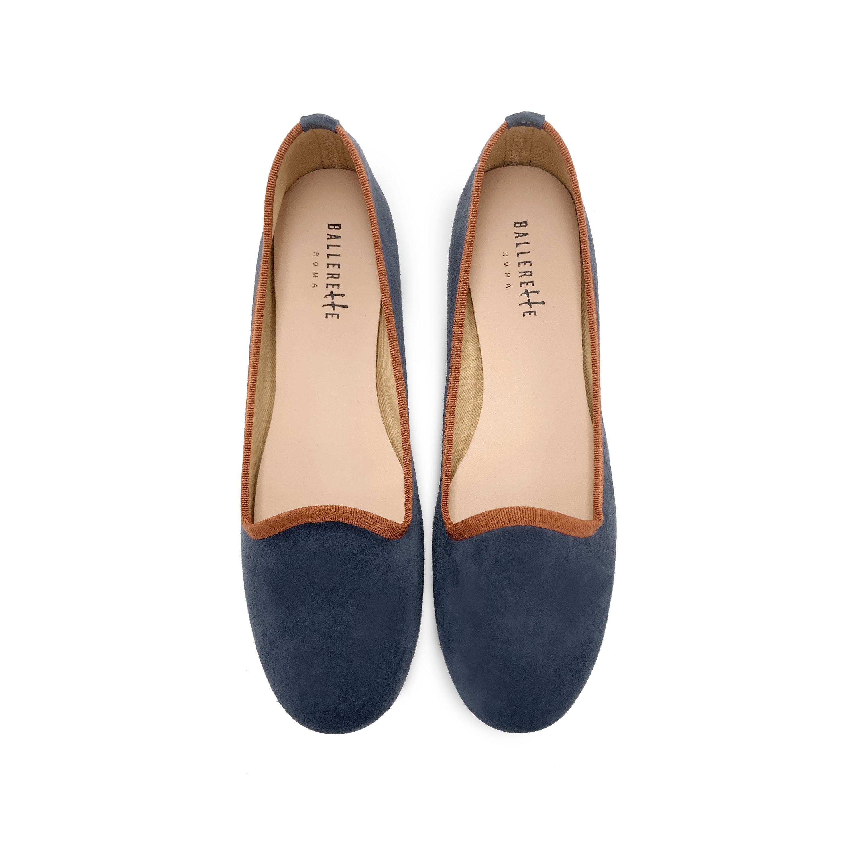 Women loafers in petrol blue suede with terracotta details