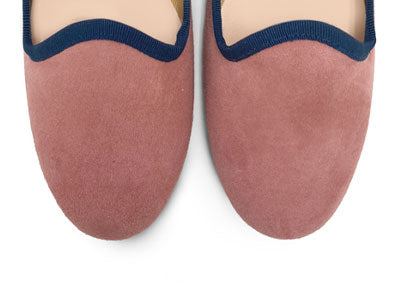 Chaussons femme en daim vieux rose