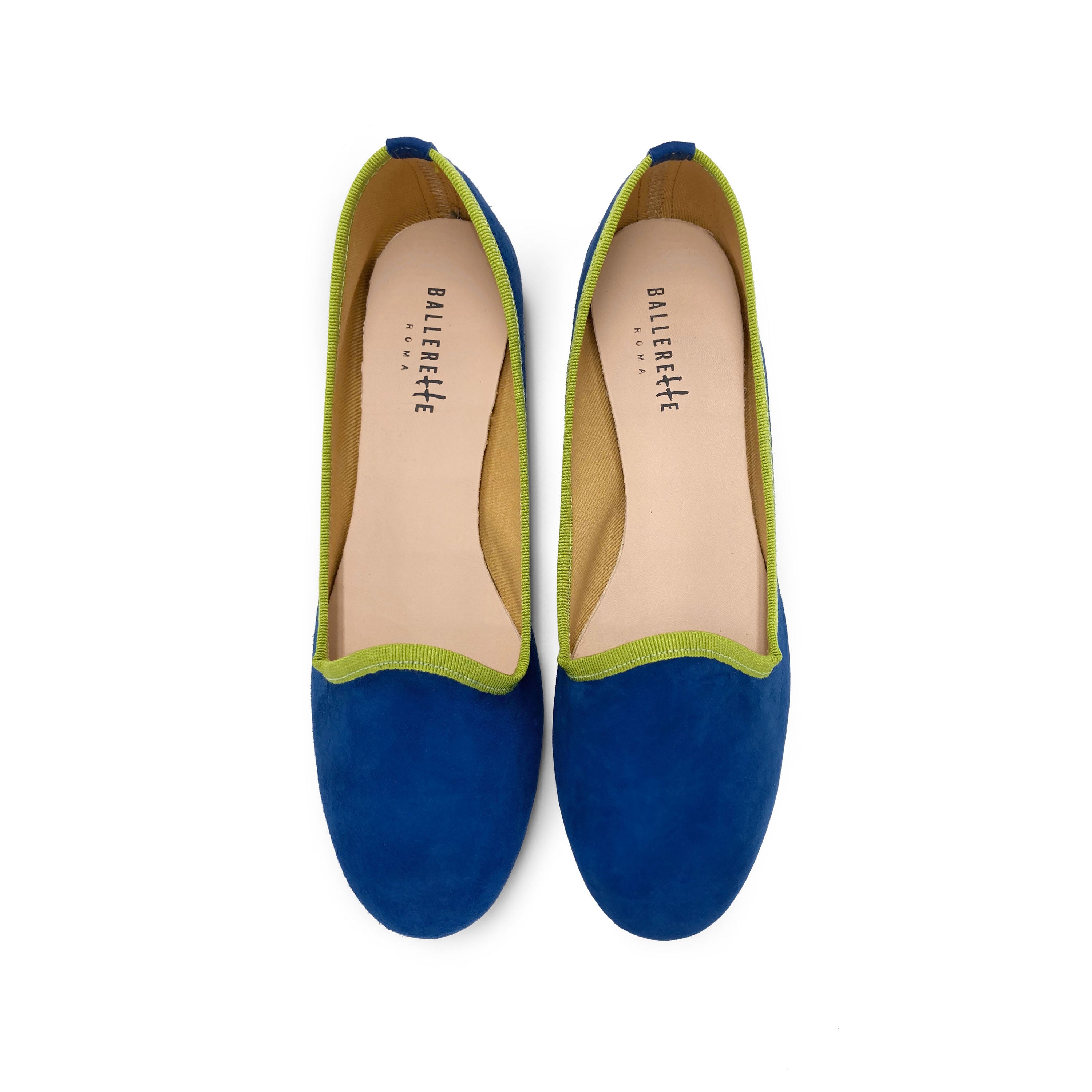 Slippers donna in camoscio blu e dettagli verdi