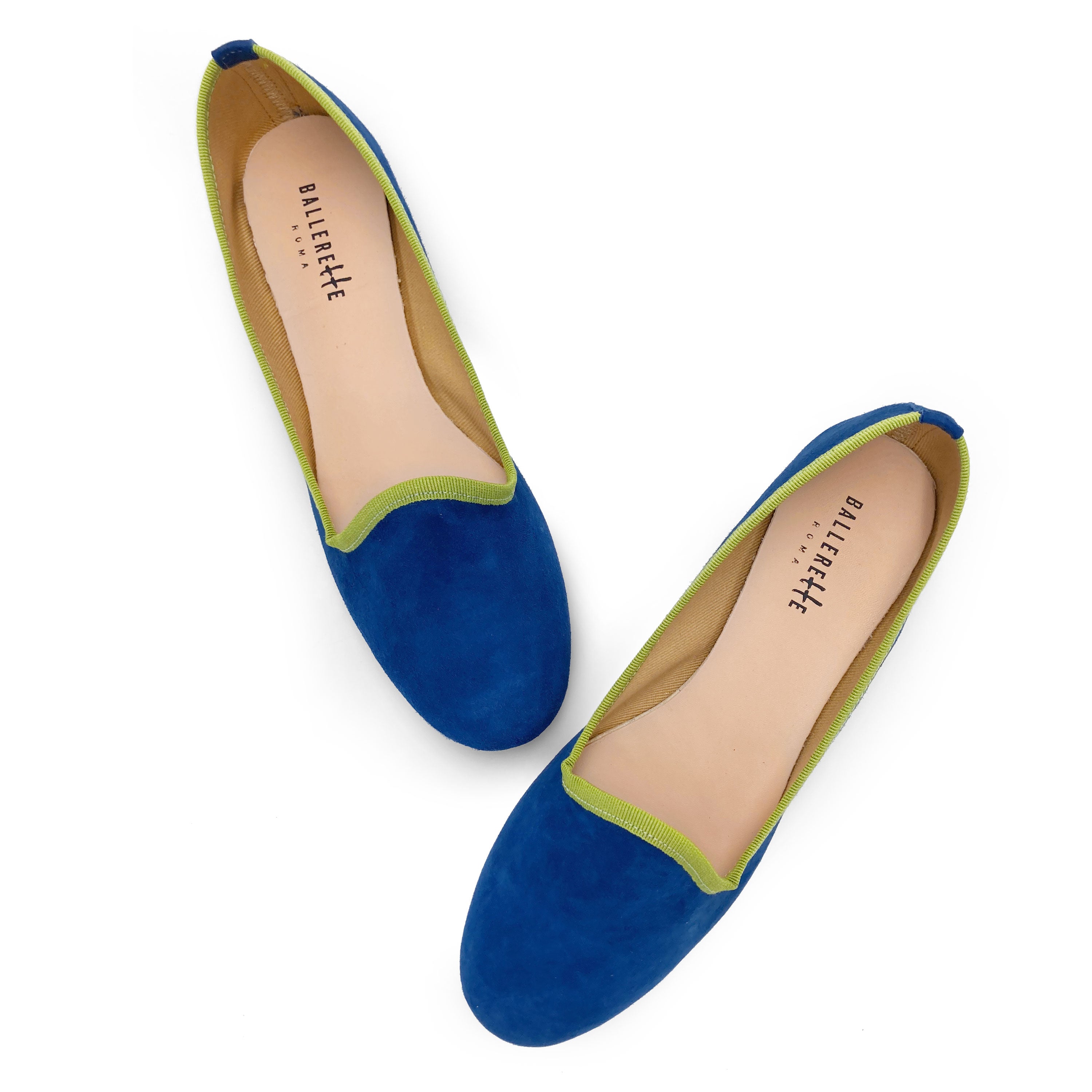 Slippers donna in camoscio blu e dettagli verdi