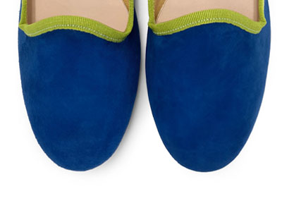 Slippers donna in camoscio blu e dettagli verdi