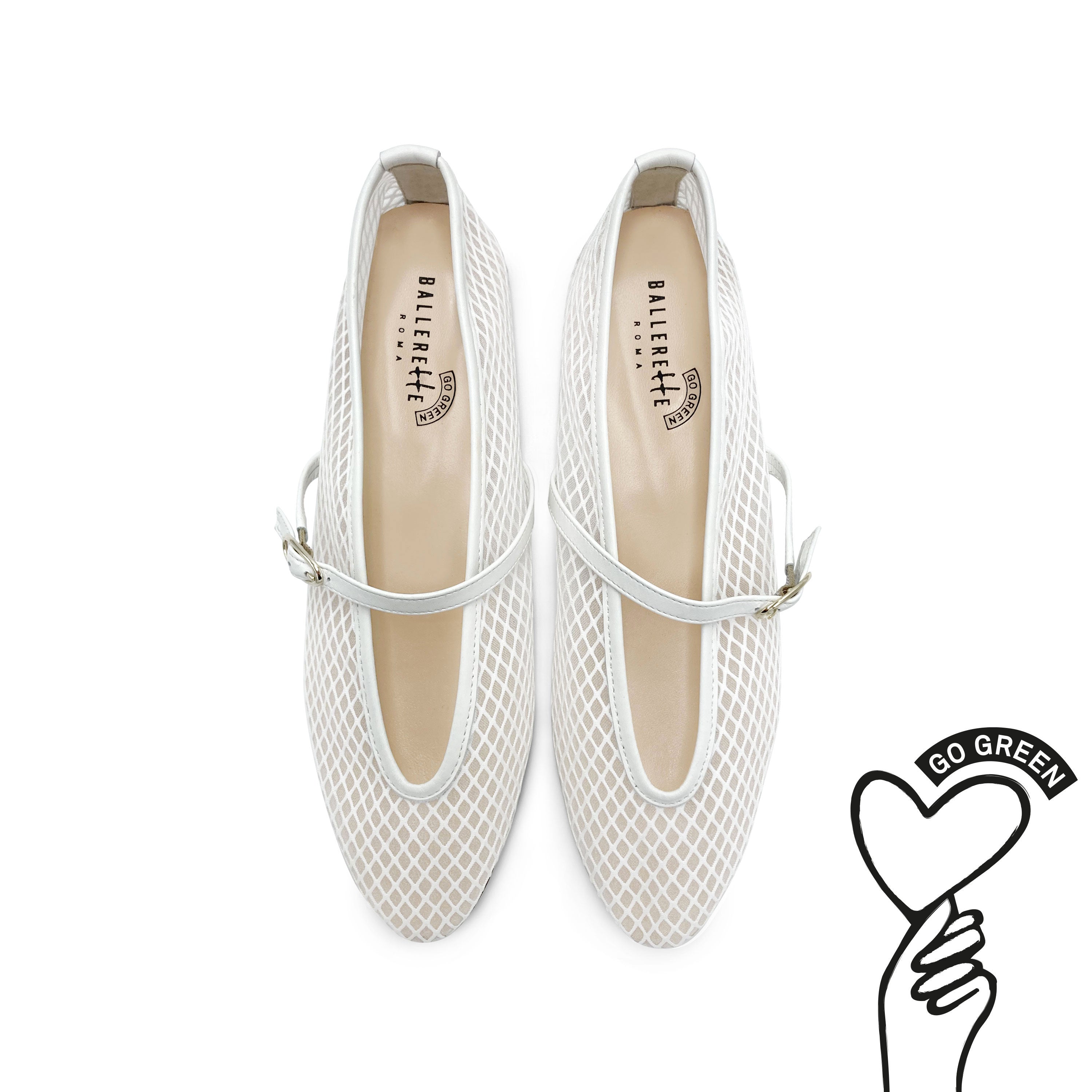 White transparent mesh ballet flats in eco recycled fabric