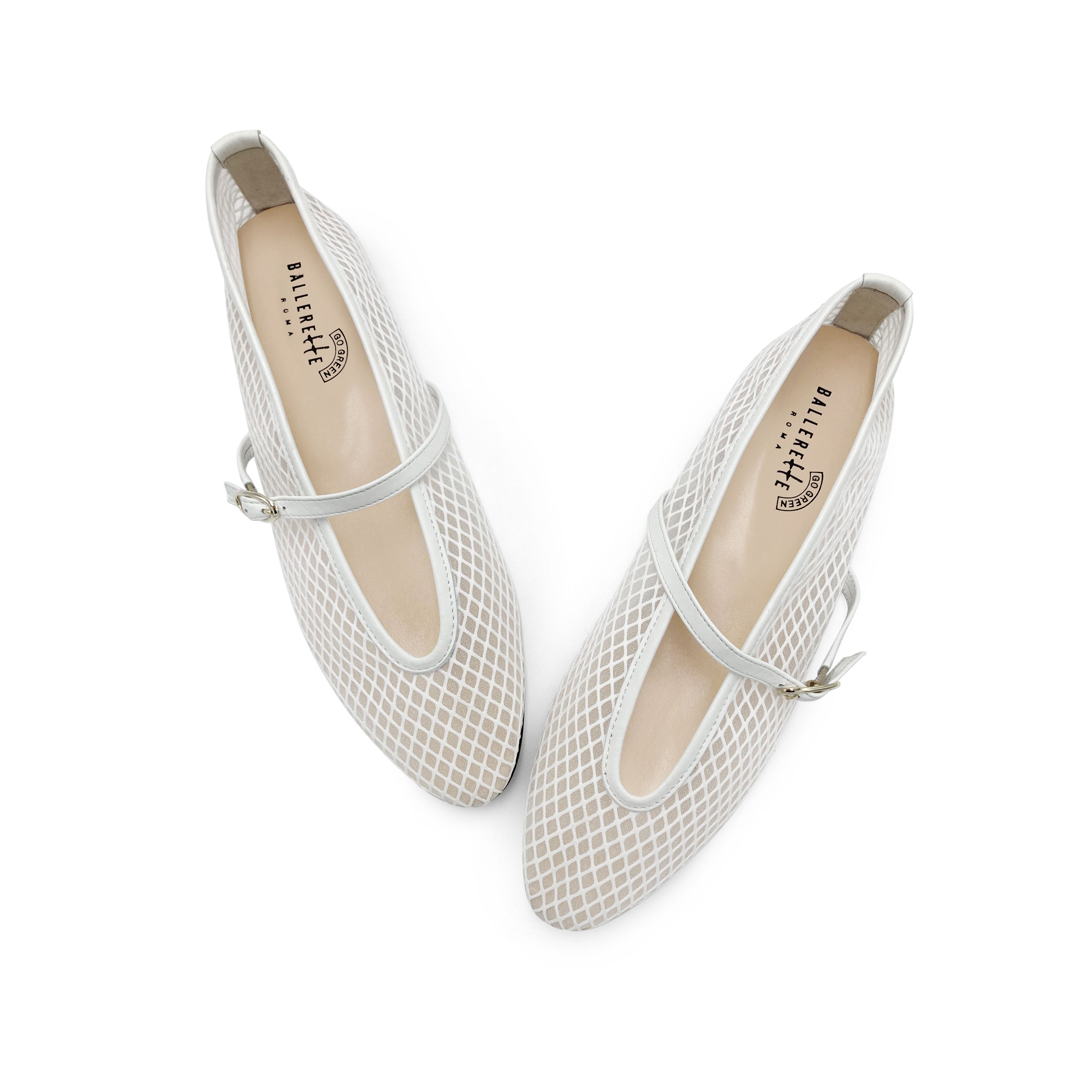 White transparent mesh ballet flats in eco recycled fabric