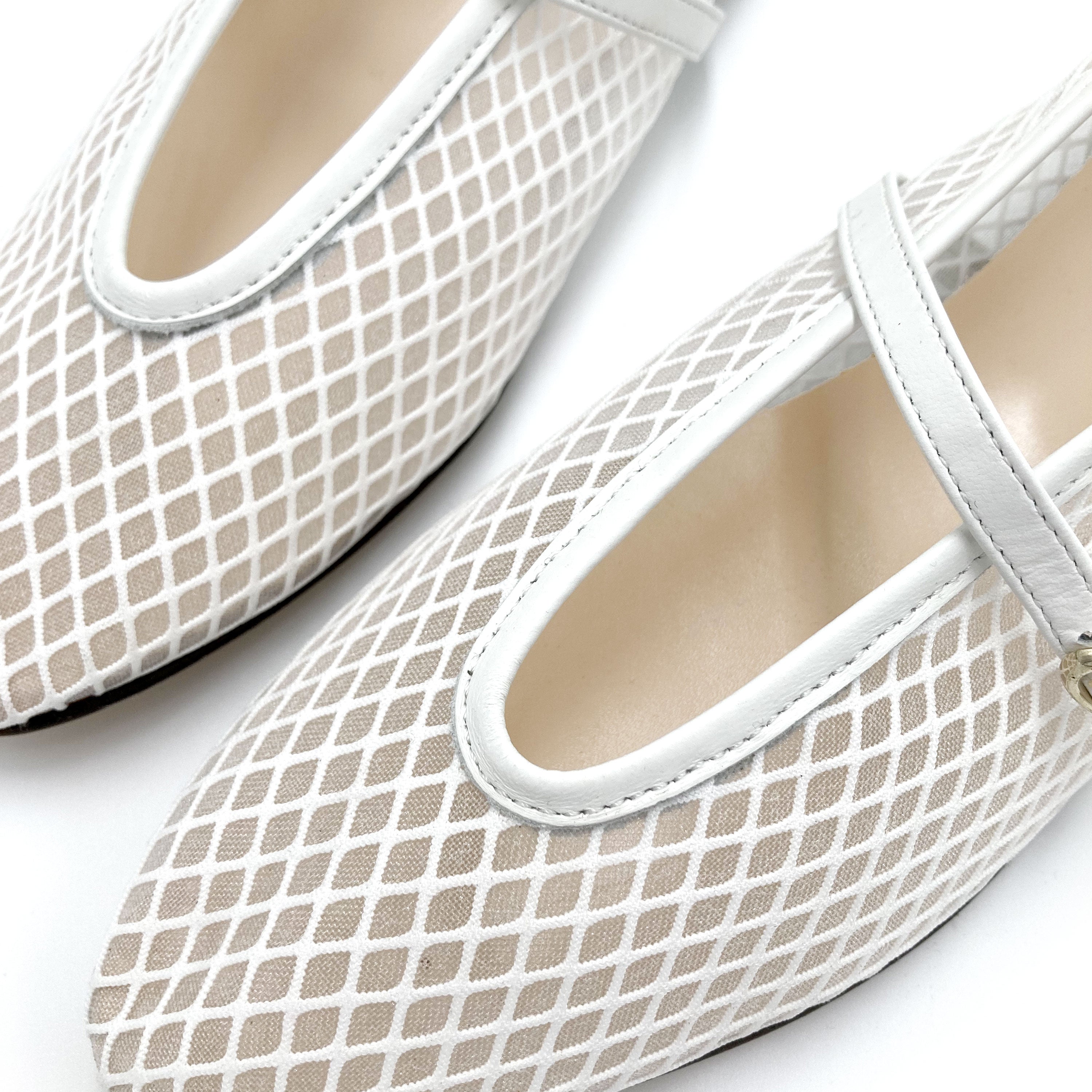 White transparent mesh ballet flats in eco recycled fabric