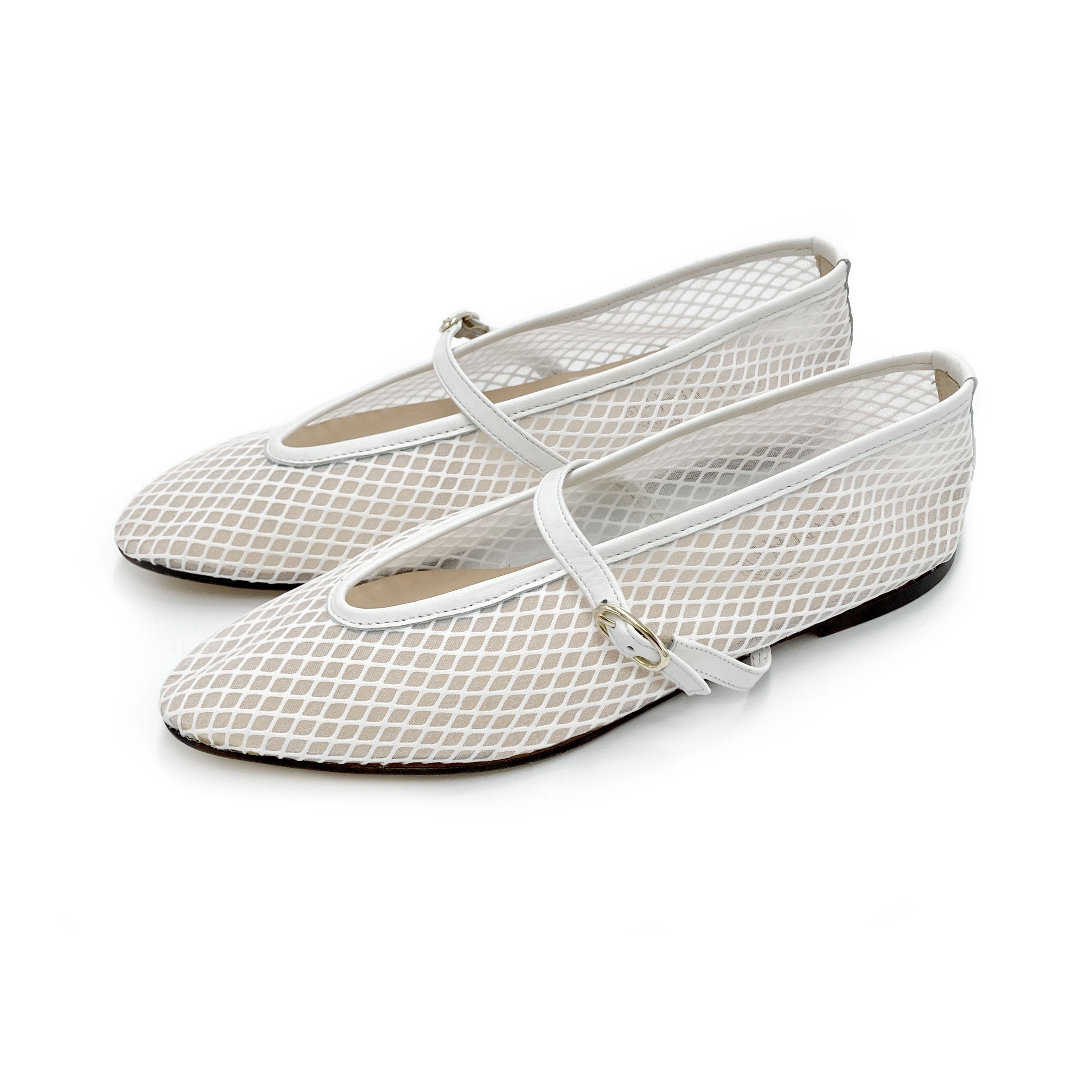 White transparent mesh ballet flats in eco recycled fabric