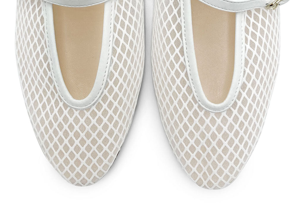 White transparent mesh ballet flats in eco recycled fabric