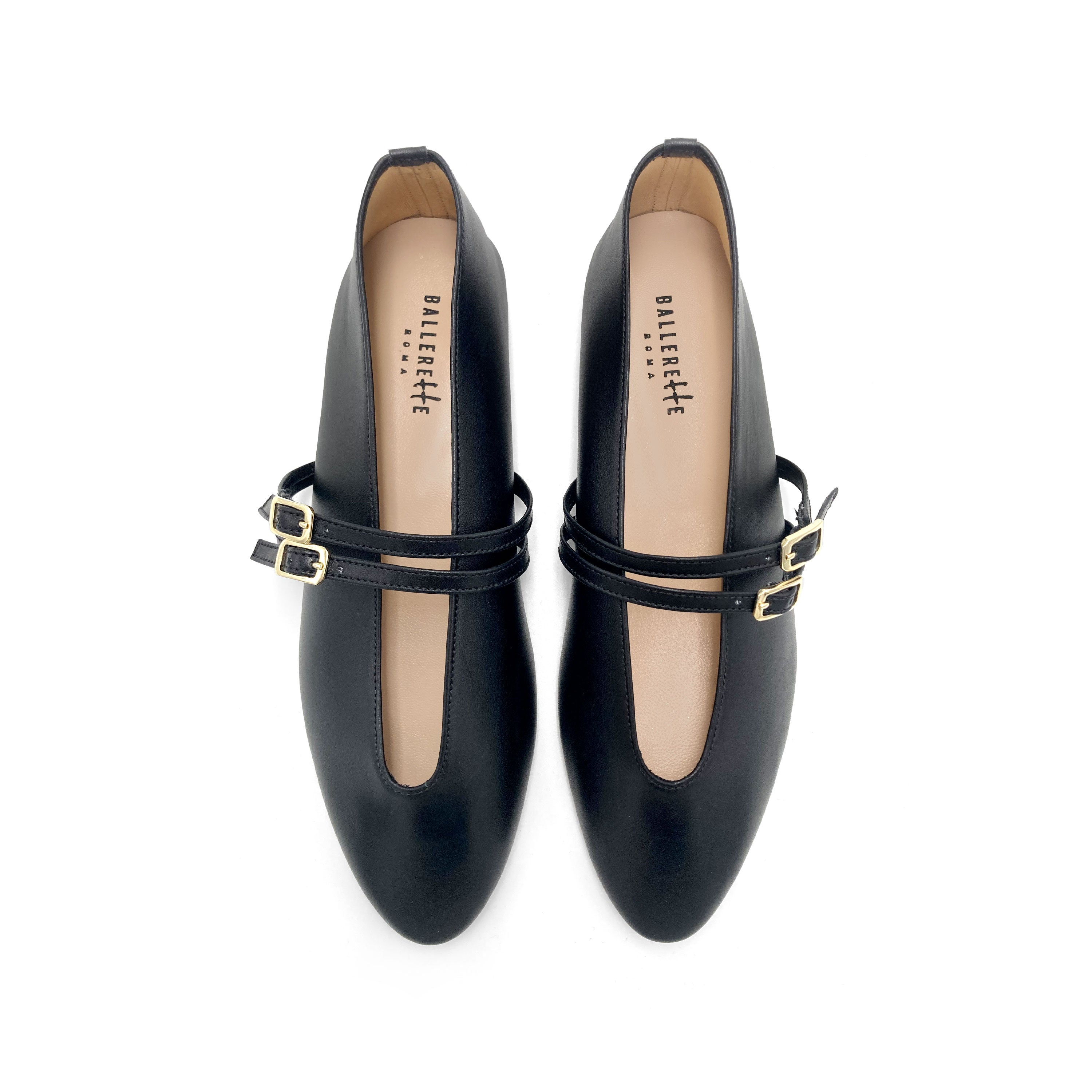 Ballerines noires en cuir avec col V et brides