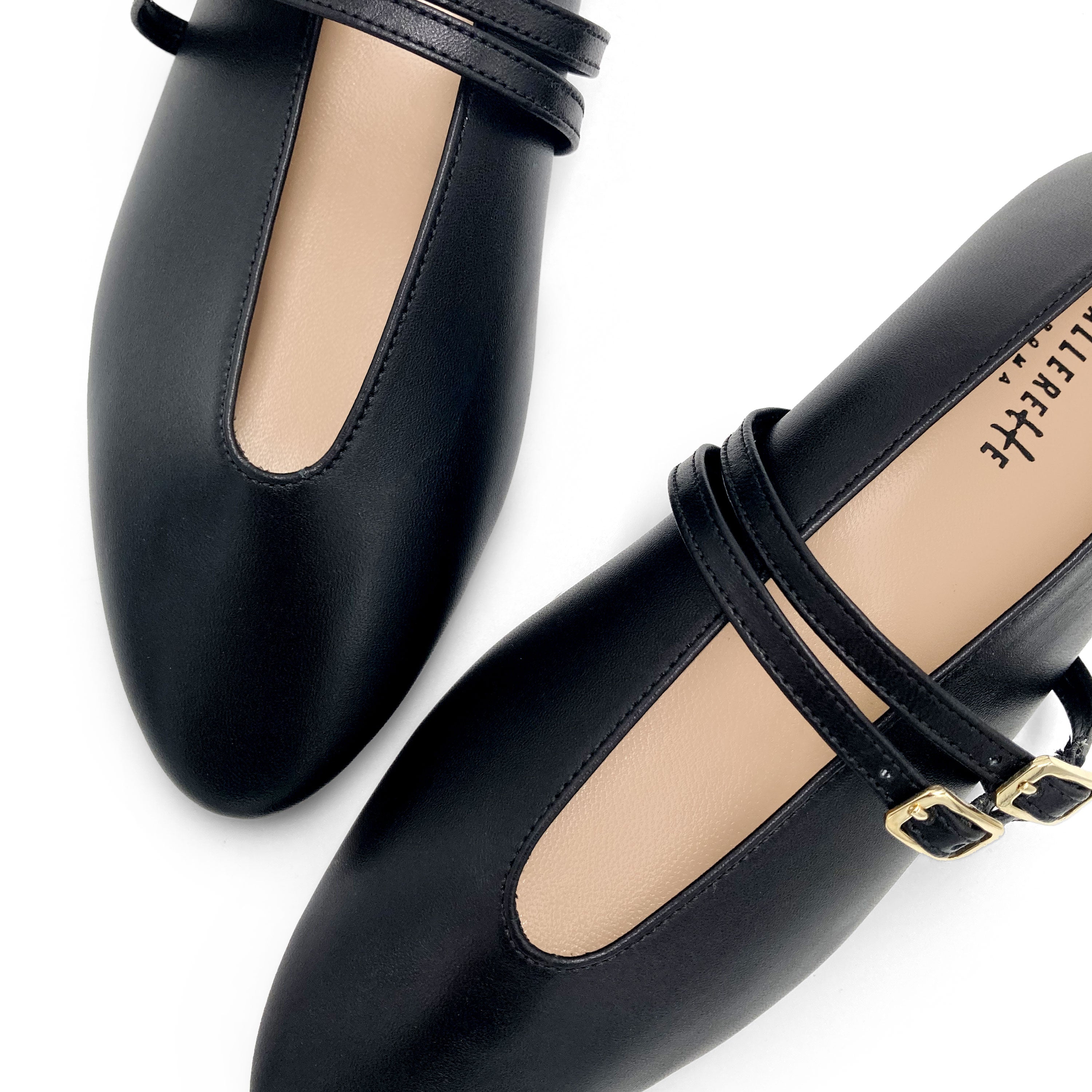 Ballerines noires en cuir avec col V et brides