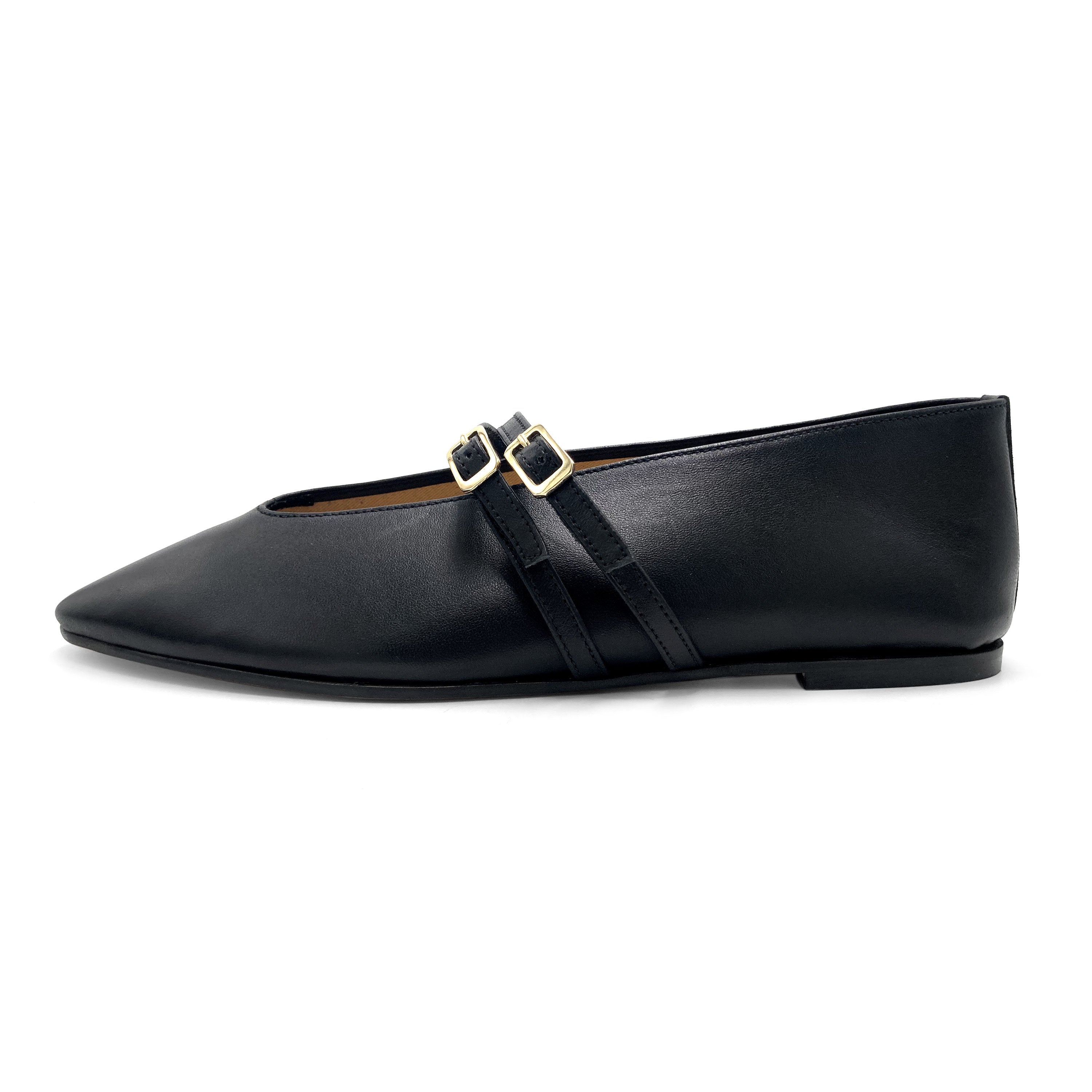 Ballerines noires en cuir avec col V et brides