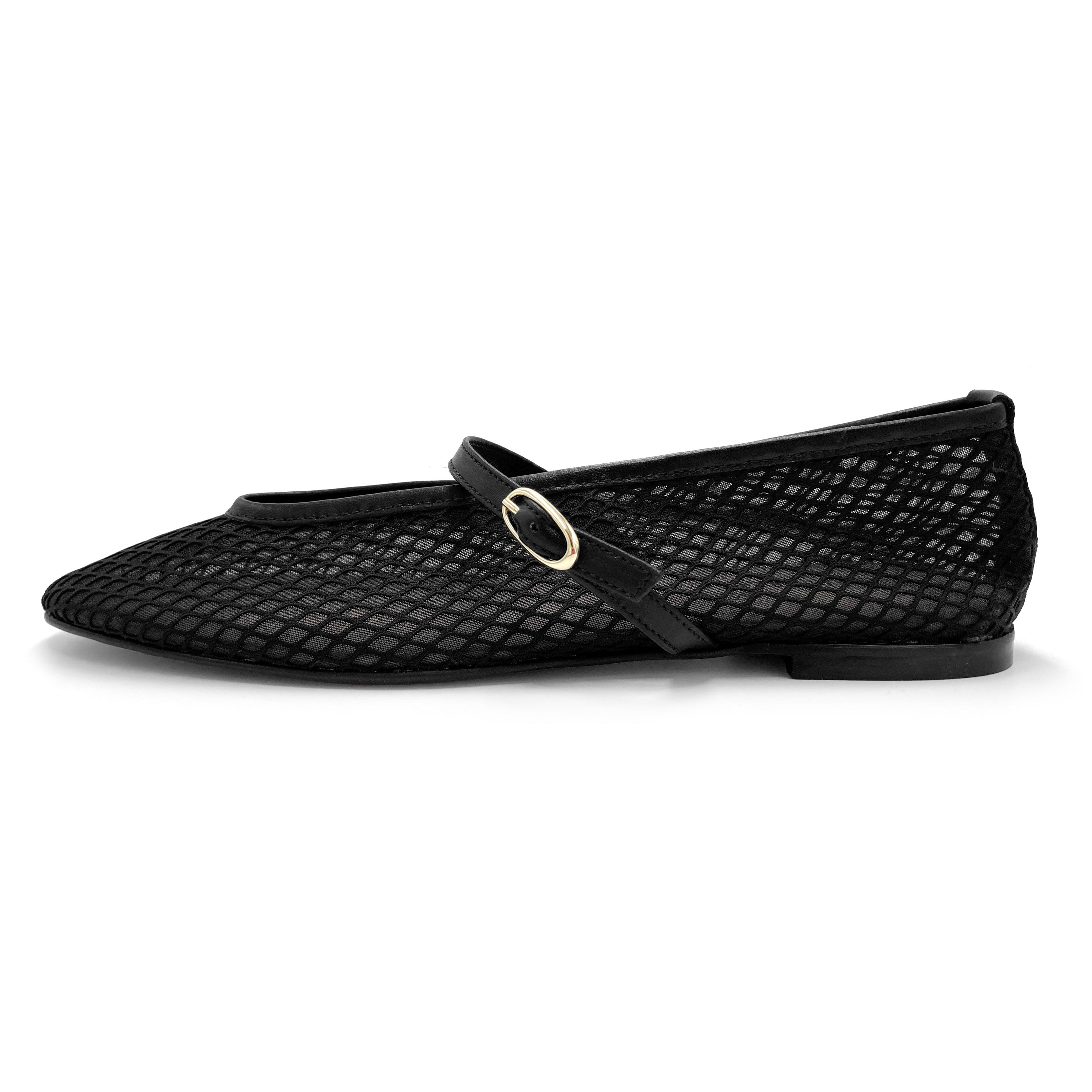 TT GO GREEN Collection - Black Transparent Mesh Ballet Flats in ECO Recycled Fabric with Strap