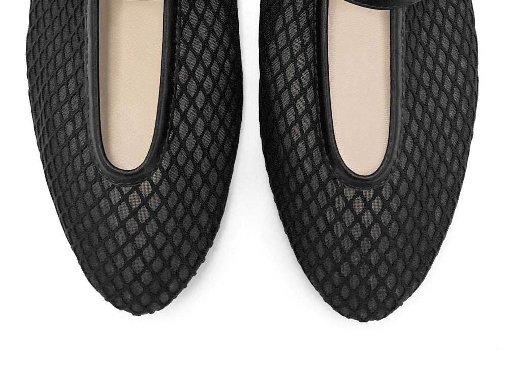 TT GO GREEN Collection - Black Transparent Mesh Ballet Flats in ECO Recycled Fabric with Strap