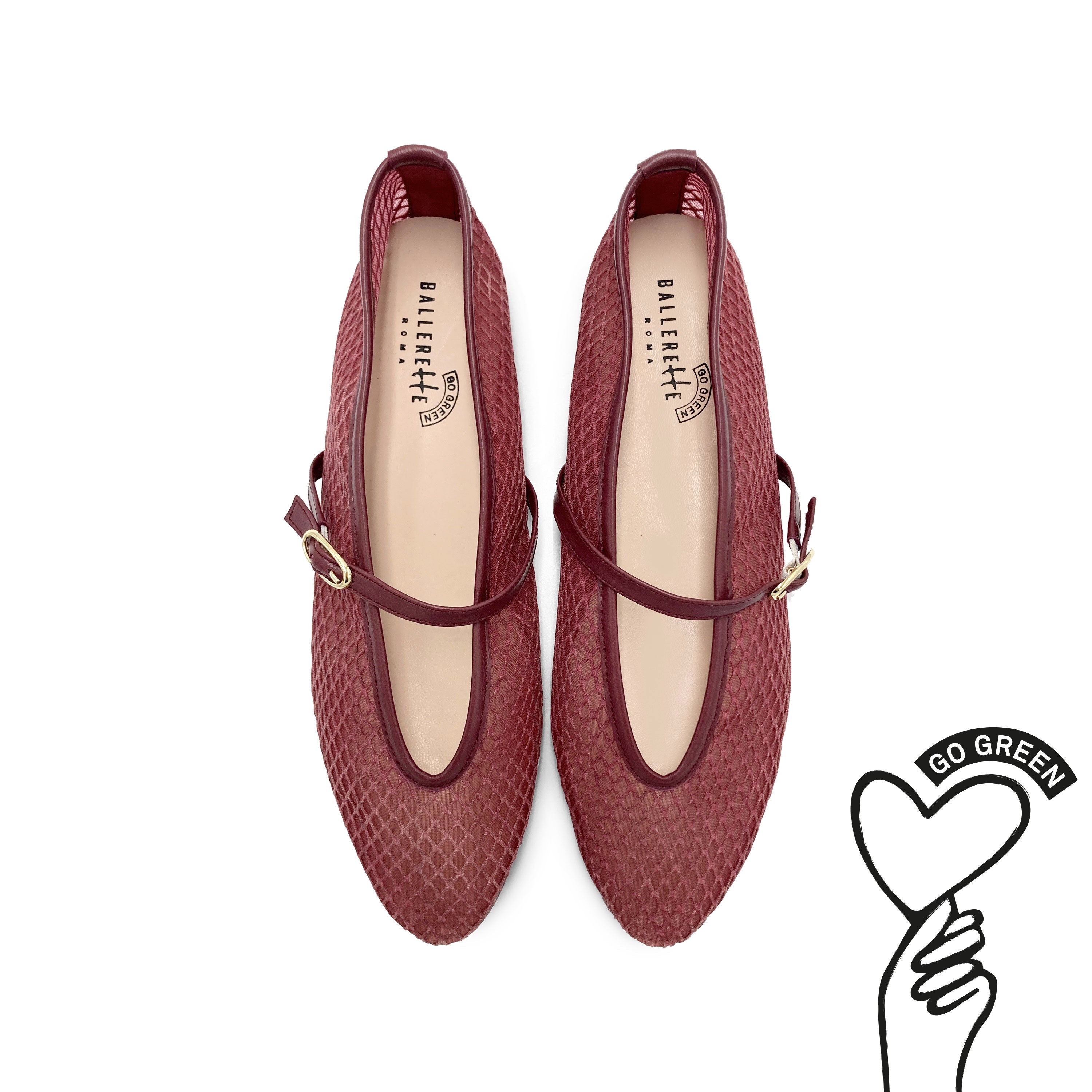 TT GO GREEN Collection - Plum Transparent Mesh Ballet Flats in ECO Recycled Fabric with Strap