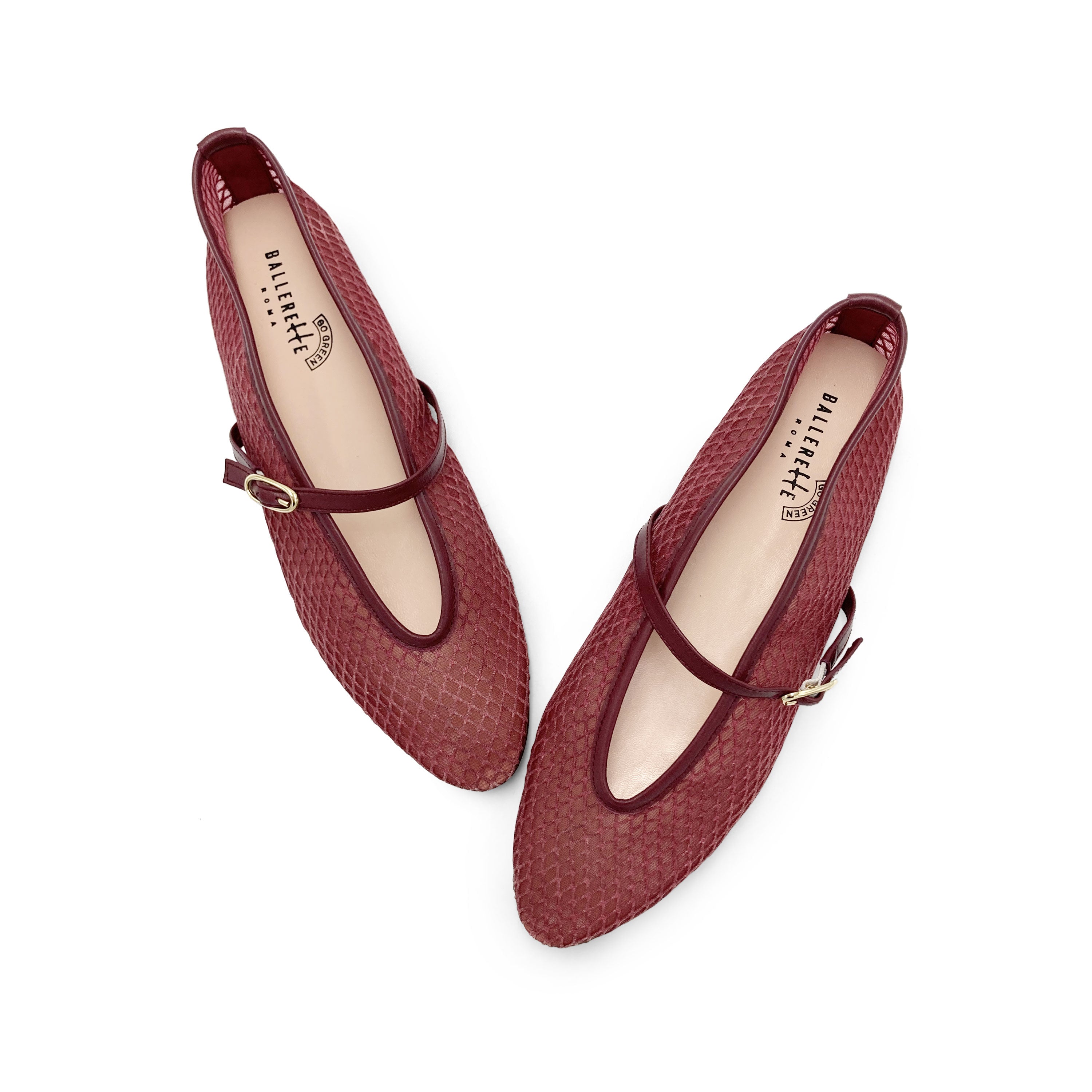 TT GO GREEN Collection - Plum Transparent Mesh Ballet Flats in ECO Recycled Fabric with Strap