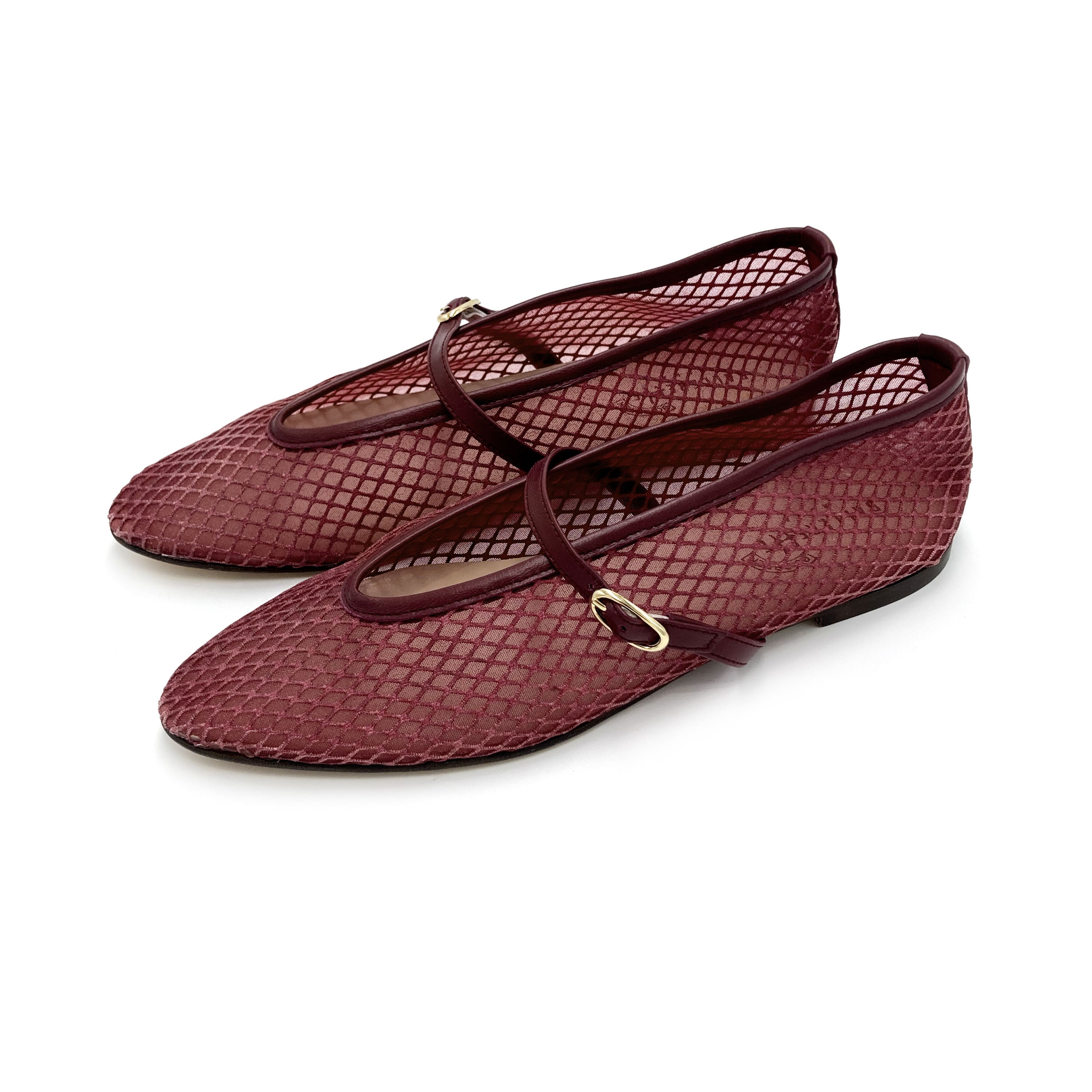 TT GO GREEN Collection - Plum Transparent Mesh Ballet Flats in ECO Recycled Fabric with Strap