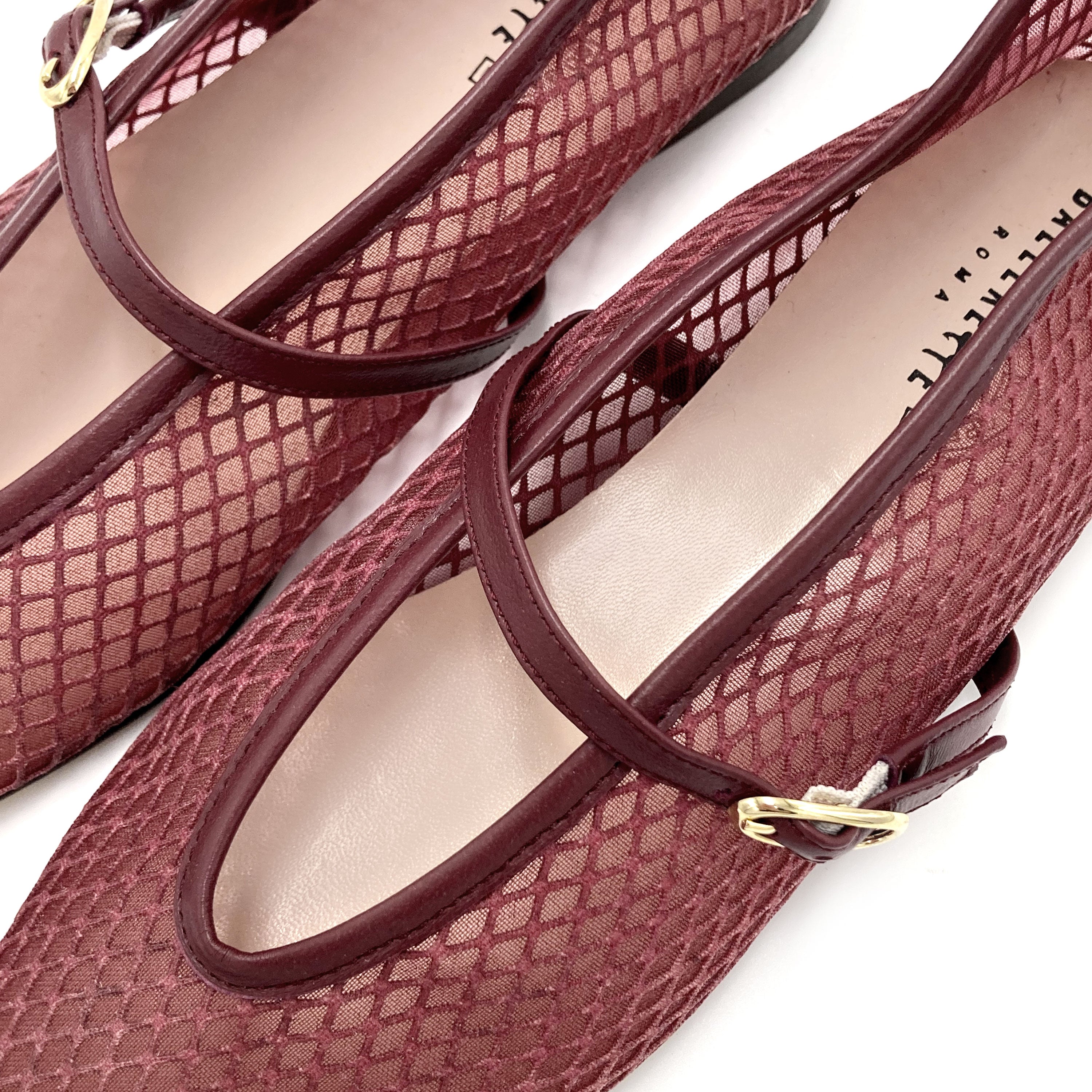 TT GO GREEN Collection - Plum Transparent Mesh Ballet Flats in ECO Recycled Fabric with Strap