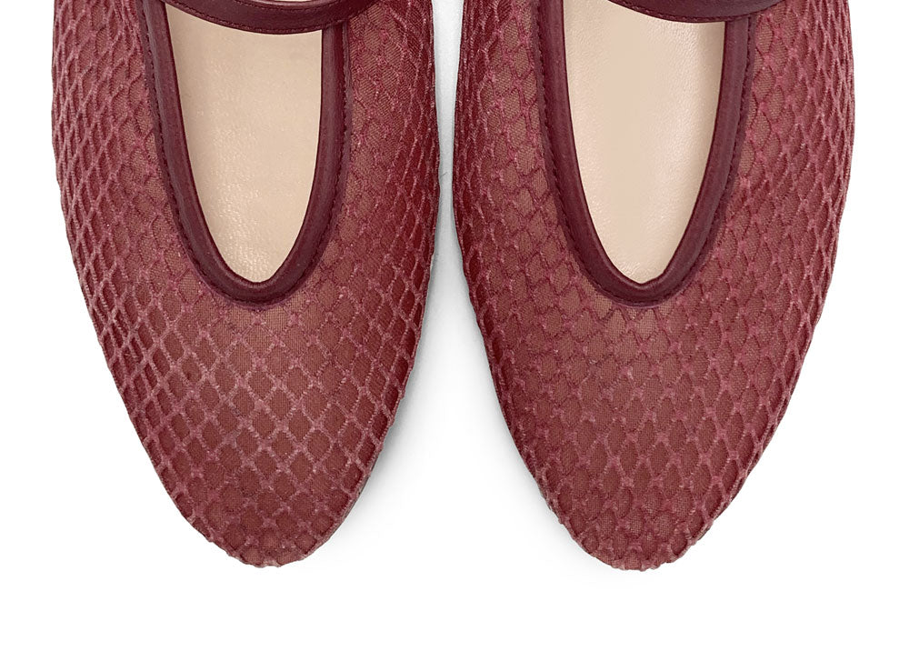 TT GO GREEN Collection - Plum Transparent Mesh Ballet Flats in ECO Recycled Fabric with Strap
