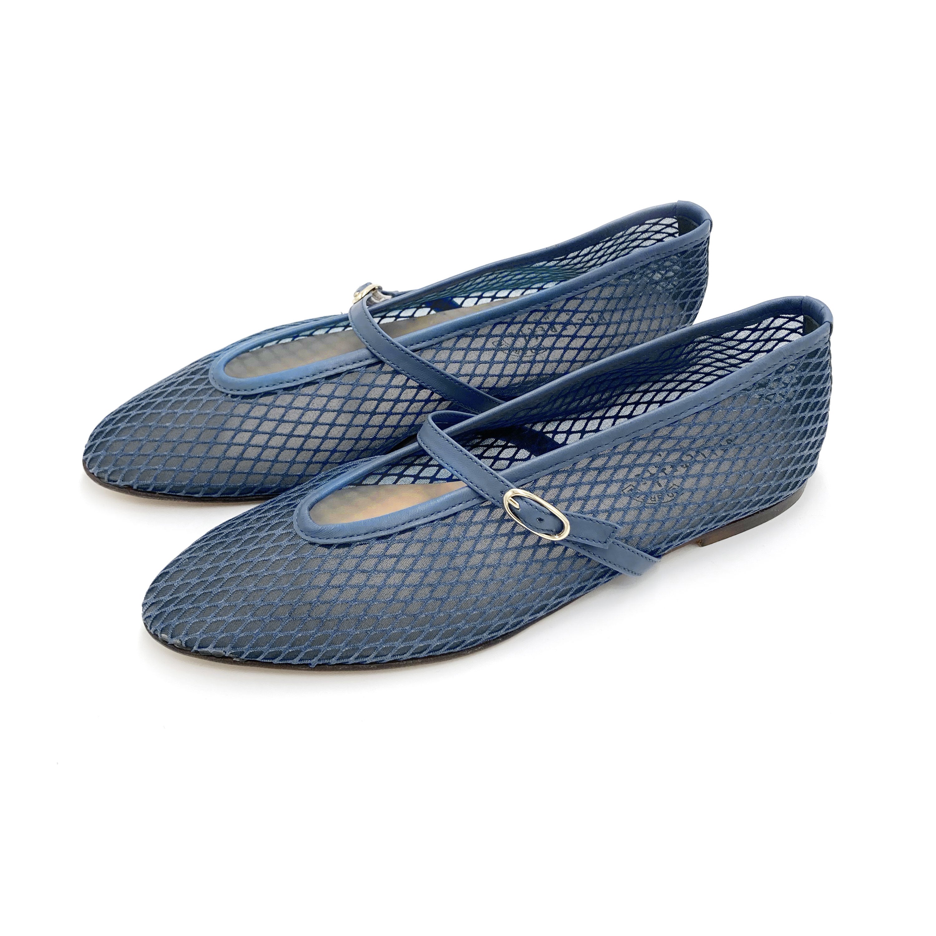 TT Go Green - Ballerines Mary Jane bleu denim avec bride en tissu eco-recyclé transparent